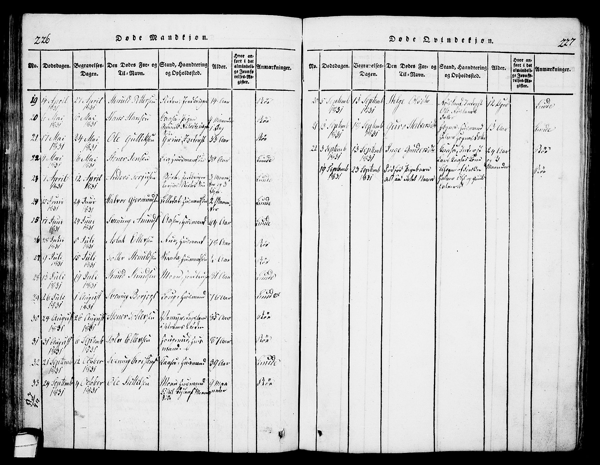 Bø kirkebøker, AV/SAKO-A-257/G/Ga/L0001: Klokkerbok nr. 1, 1815-1831, s. 226-227