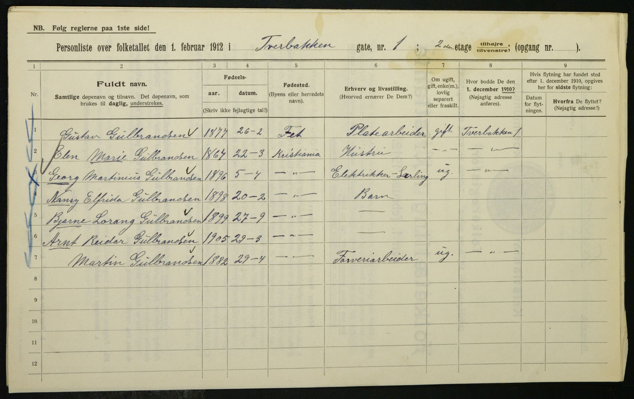 OBA, Kommunal folketelling 1.2.1912 for Kristiania, 1912, s. 117412