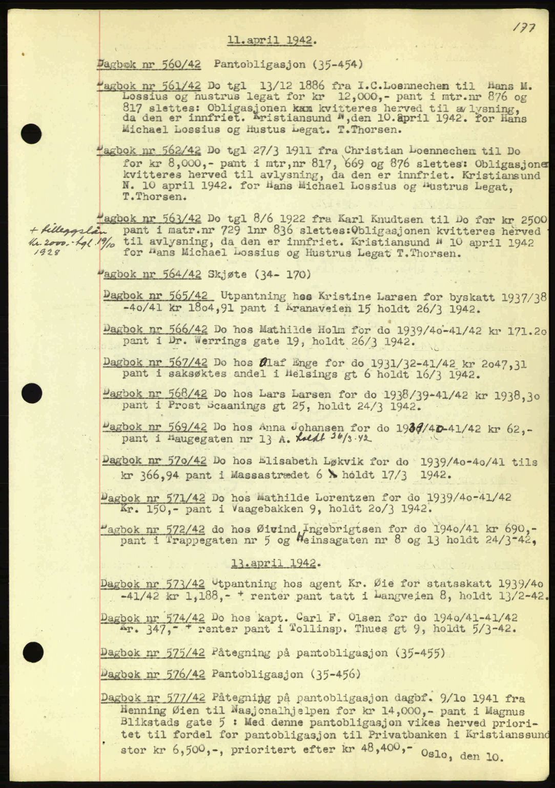 Kristiansund byfogd, AV/SAT-A-4587/A/27: Pantebok nr. 32a, 1938-1946, Dagboknr: 560/1942