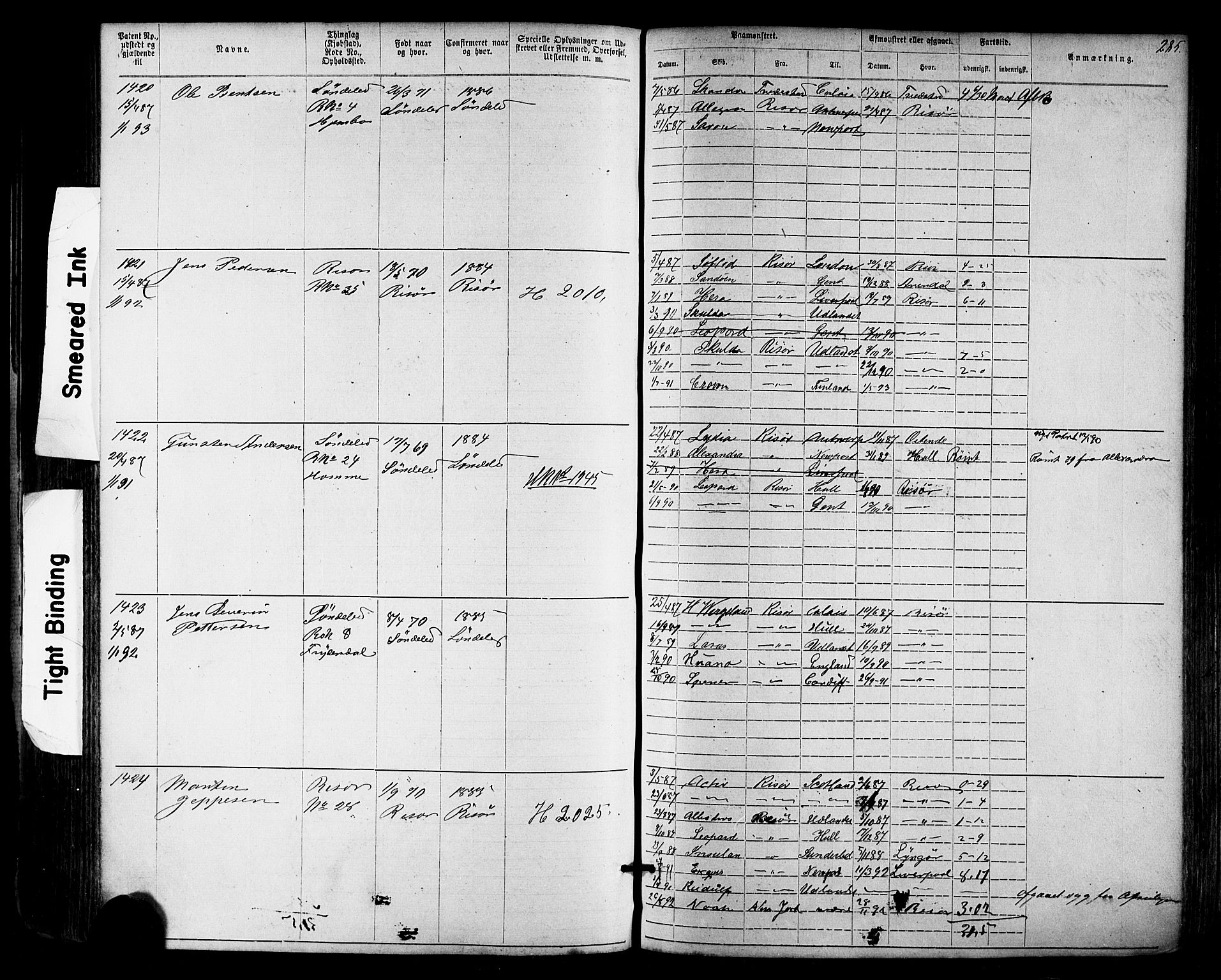 Risør mønstringskrets, AV/SAK-2031-0010/F/Fa/L0003: Annotasjonsrulle nr 1-1913 med register, T-7, 1863-1899, s. 223