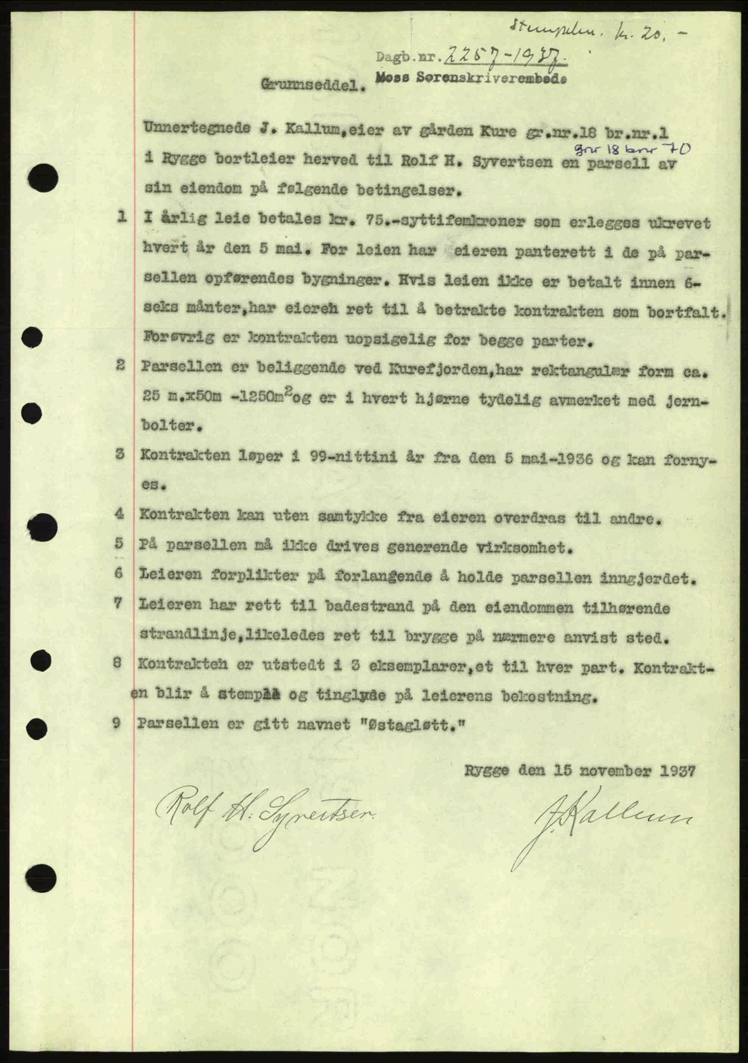 Moss sorenskriveri, SAO/A-10168: Pantebok nr. A3, 1937-1938, Dagboknr: 2257/1937
