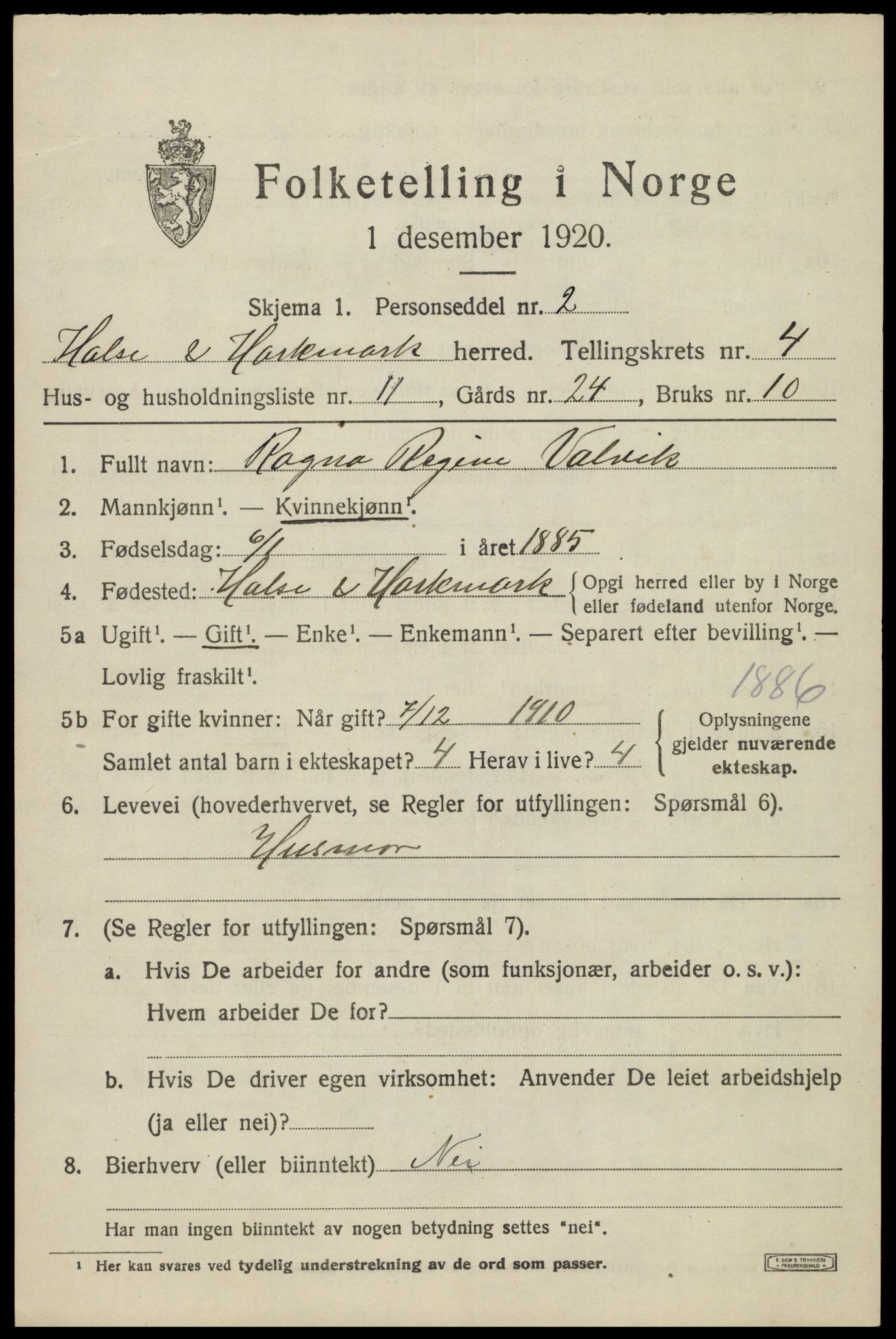 SAK, Folketelling 1920 for 1019 Halse og Harkmark herred, 1920, s. 2946
