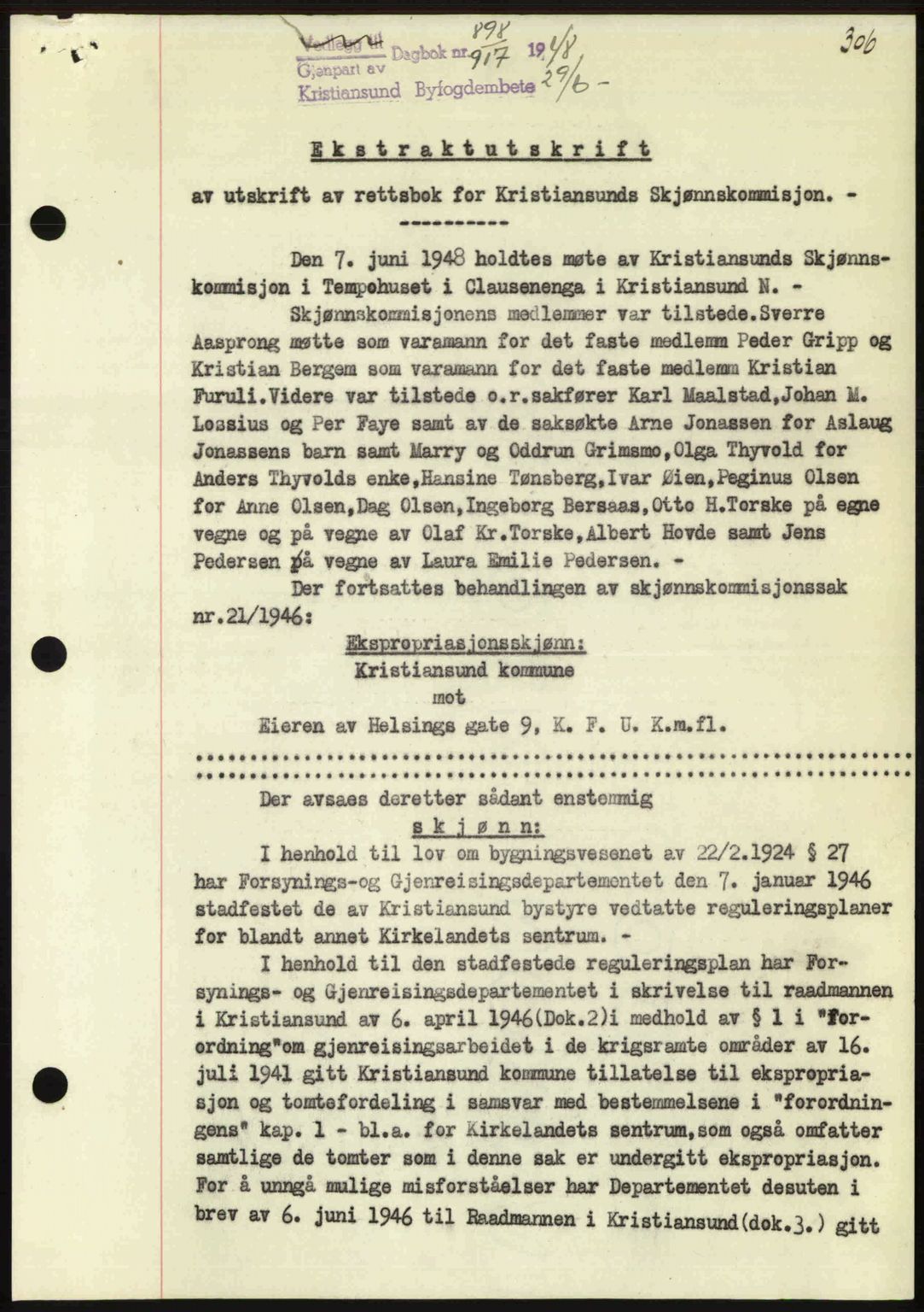 Kristiansund byfogd, AV/SAT-A-4587/A/27: Pantebok nr. 44, 1947-1948, Dagboknr: 898/1948