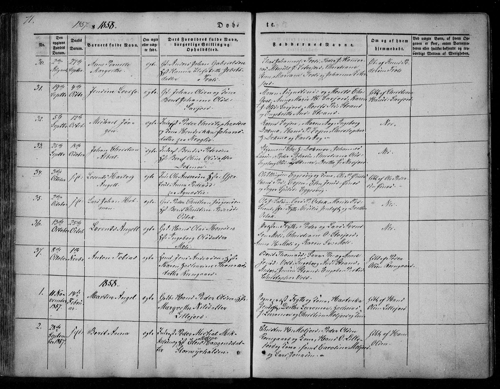 Ministerialprotokoller, klokkerbøker og fødselsregistre - Nordland, SAT/A-1459/846/L0644: Ministerialbok nr. 846A02, 1837-1872, s. 71