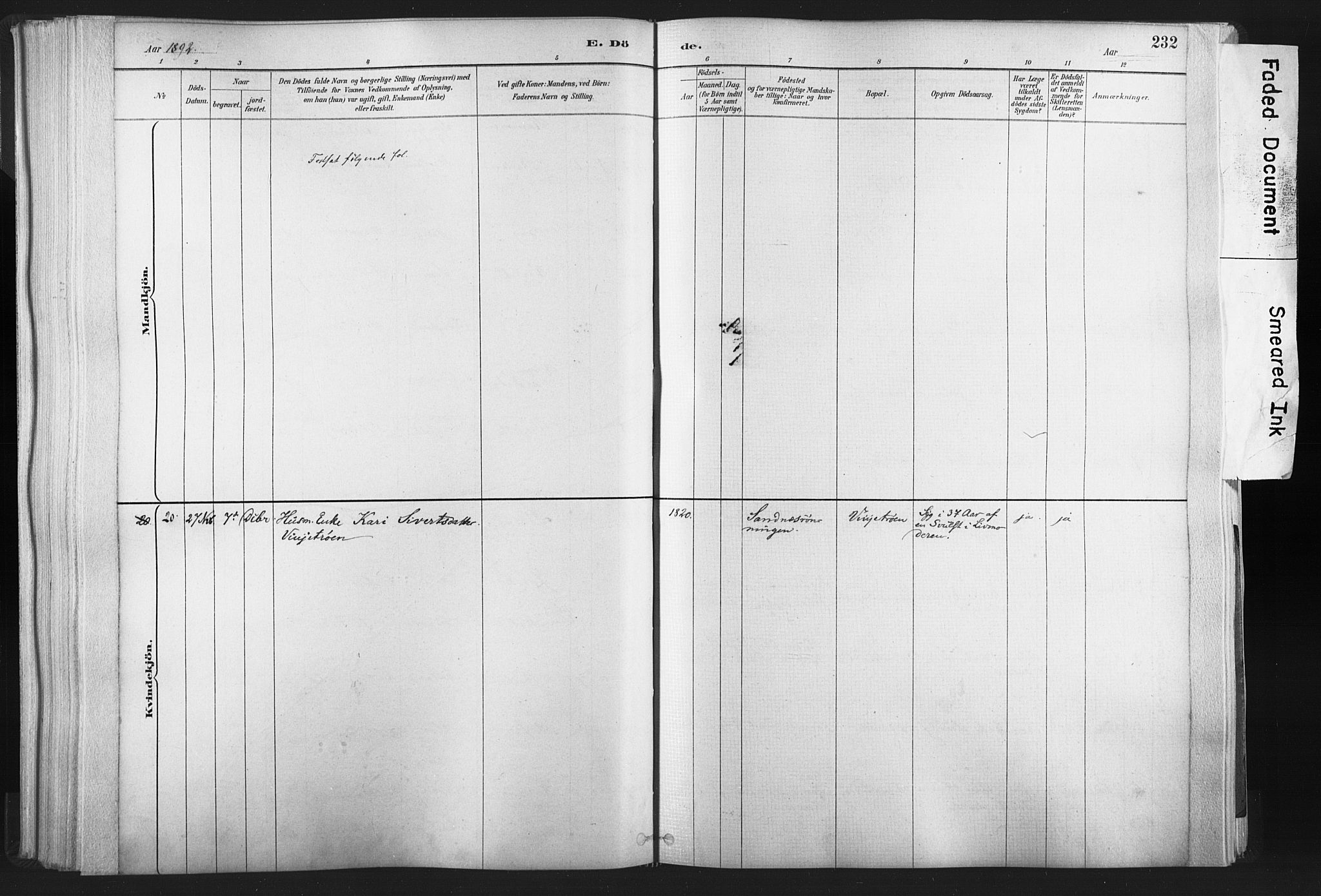 Ministerialprotokoller, klokkerbøker og fødselsregistre - Nord-Trøndelag, SAT/A-1458/749/L0474: Ministerialbok nr. 749A08, 1887-1903, s. 232
