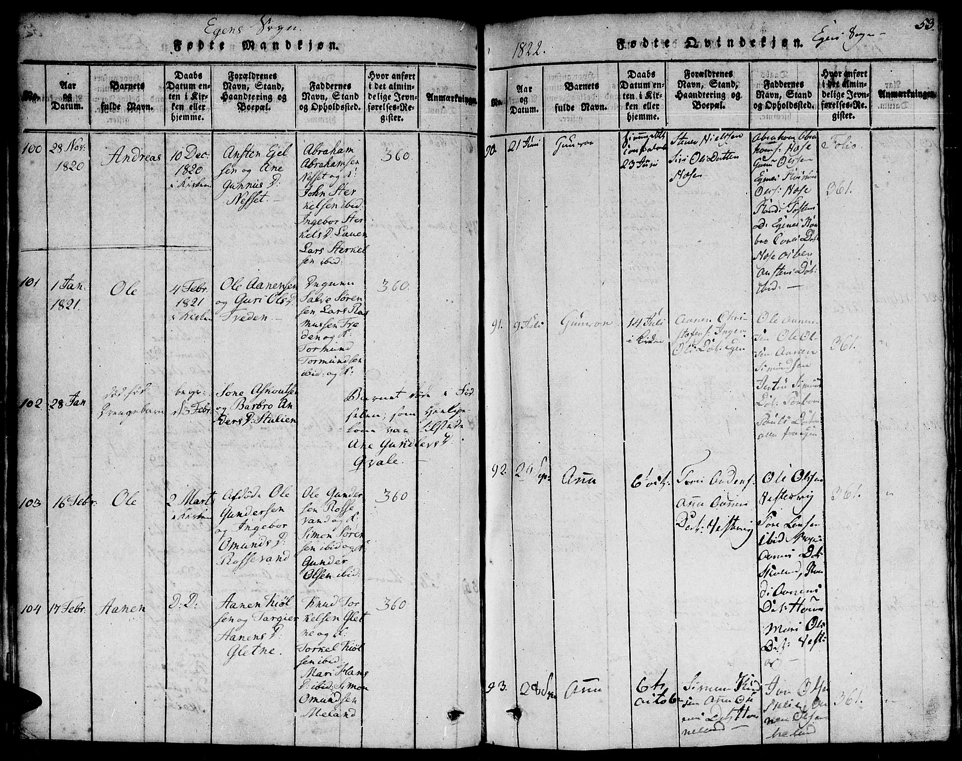 Hægebostad sokneprestkontor, SAK/1111-0024/F/Fa/Faa/L0002: Ministerialbok nr. A 2 /2, 1816-1824, s. 53