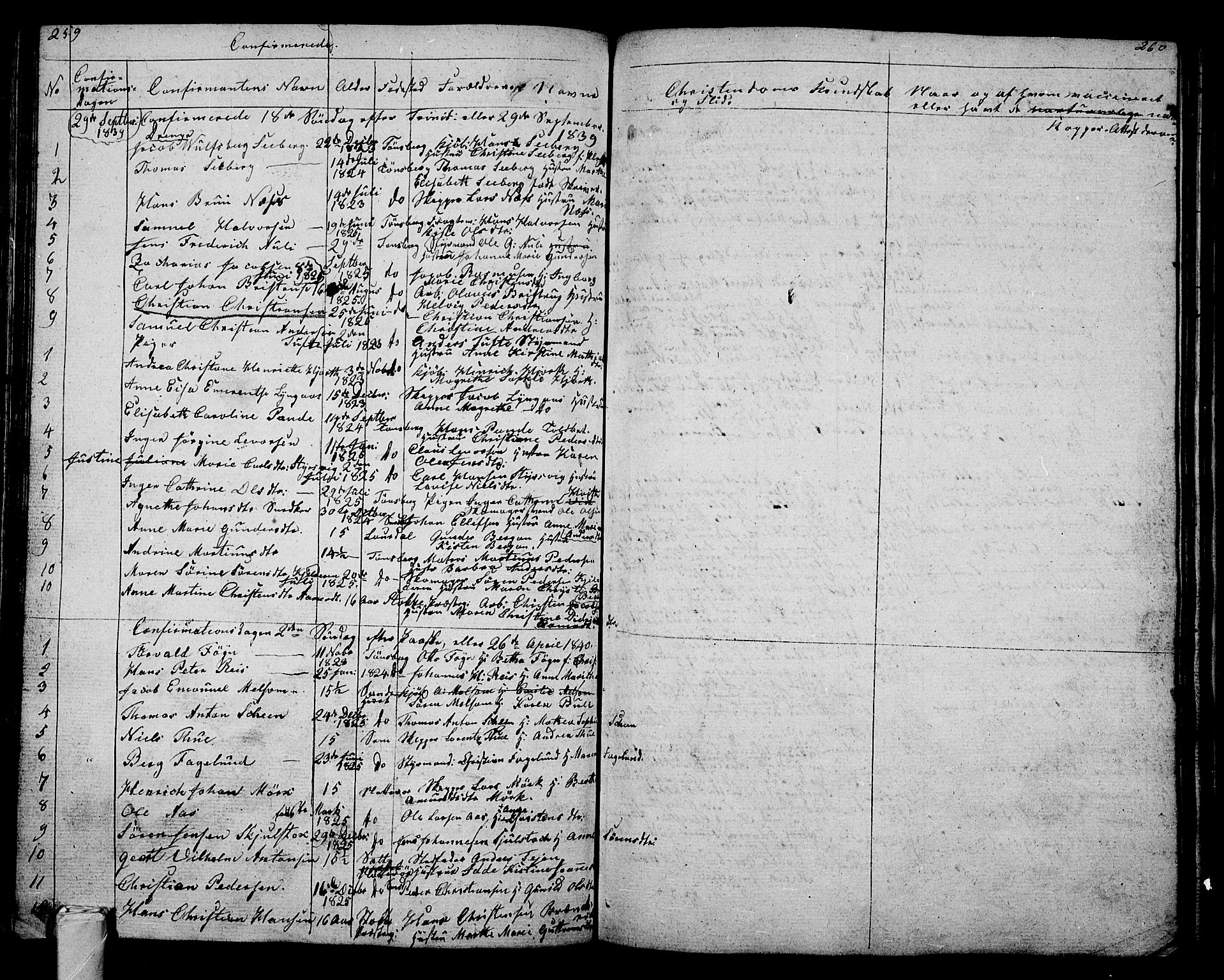 Tønsberg kirkebøker, AV/SAKO-A-330/G/Ga/L0002: Klokkerbok nr. 2, 1827-1854, s. 259-260