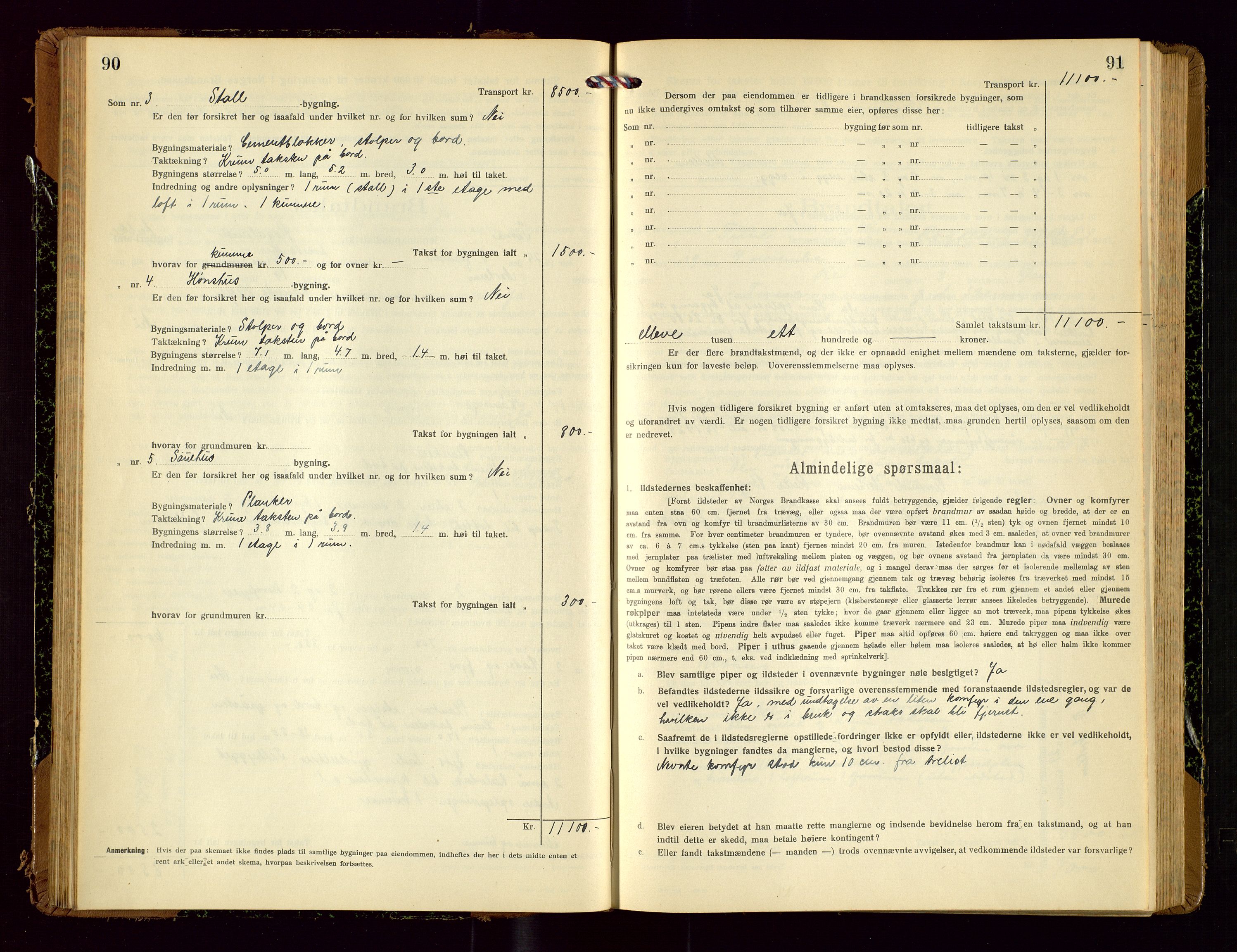 Time lensmannskontor, AV/SAST-A-100420/Gob/L0002: Branntakstprotokoll, 1919-1952, s. 90-91