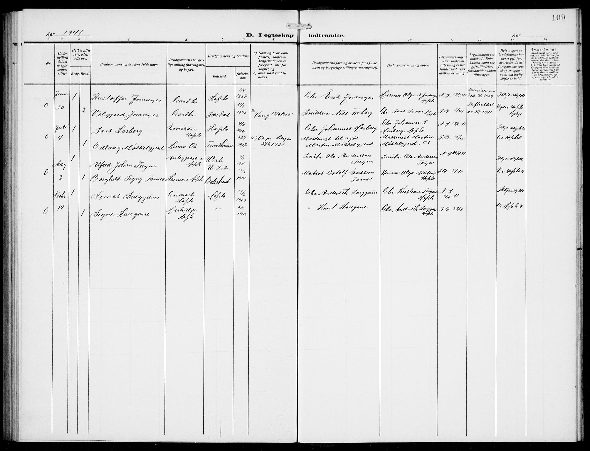 Jostedal sokneprestembete, AV/SAB-A-80601/H/Hab/Habd/L0002: Klokkerbok nr. D 2, 1910-1941, s. 109