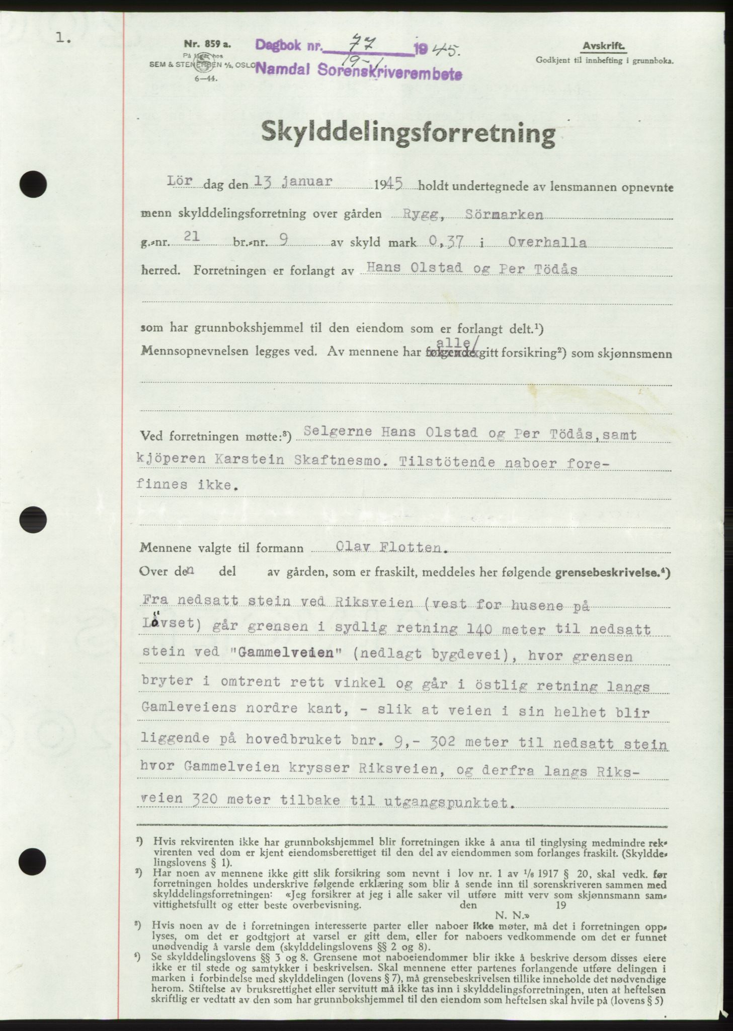 Namdal sorenskriveri, SAT/A-4133/1/2/2C: Pantebok nr. -, 1944-1945, Dagboknr: 77/1945