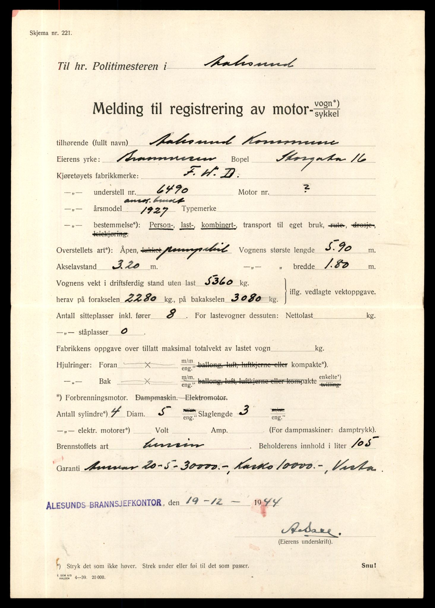 Møre og Romsdal vegkontor - Ålesund trafikkstasjon, AV/SAT-A-4099/F/Fe/L0010: Registreringskort for kjøretøy T 1050 - T 1169, 1927-1998, s. 2