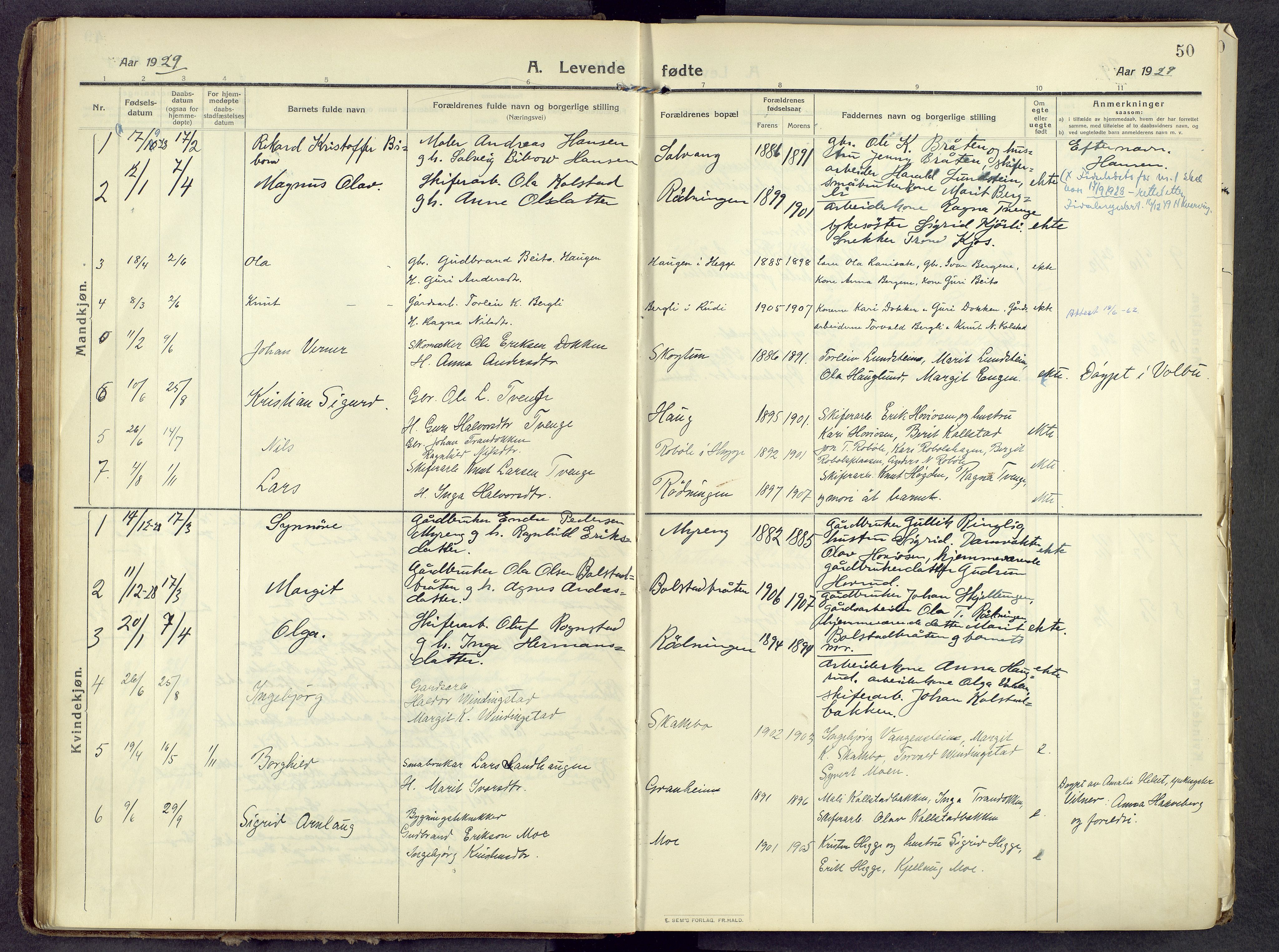 Øystre Slidre prestekontor, AV/SAH-PREST-138/H/Ha/Haa/L0006: Ministerialbok nr. 6, 1911-1931, s. 50