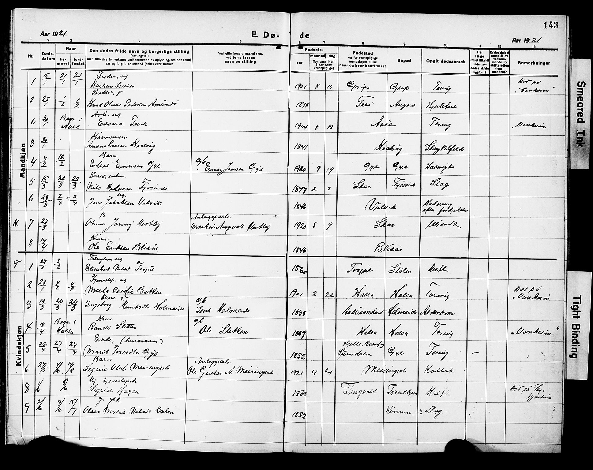 Ministerialprotokoller, klokkerbøker og fødselsregistre - Møre og Romsdal, AV/SAT-A-1454/586/L0994: Klokkerbok nr. 586C05, 1919-1927, s. 143