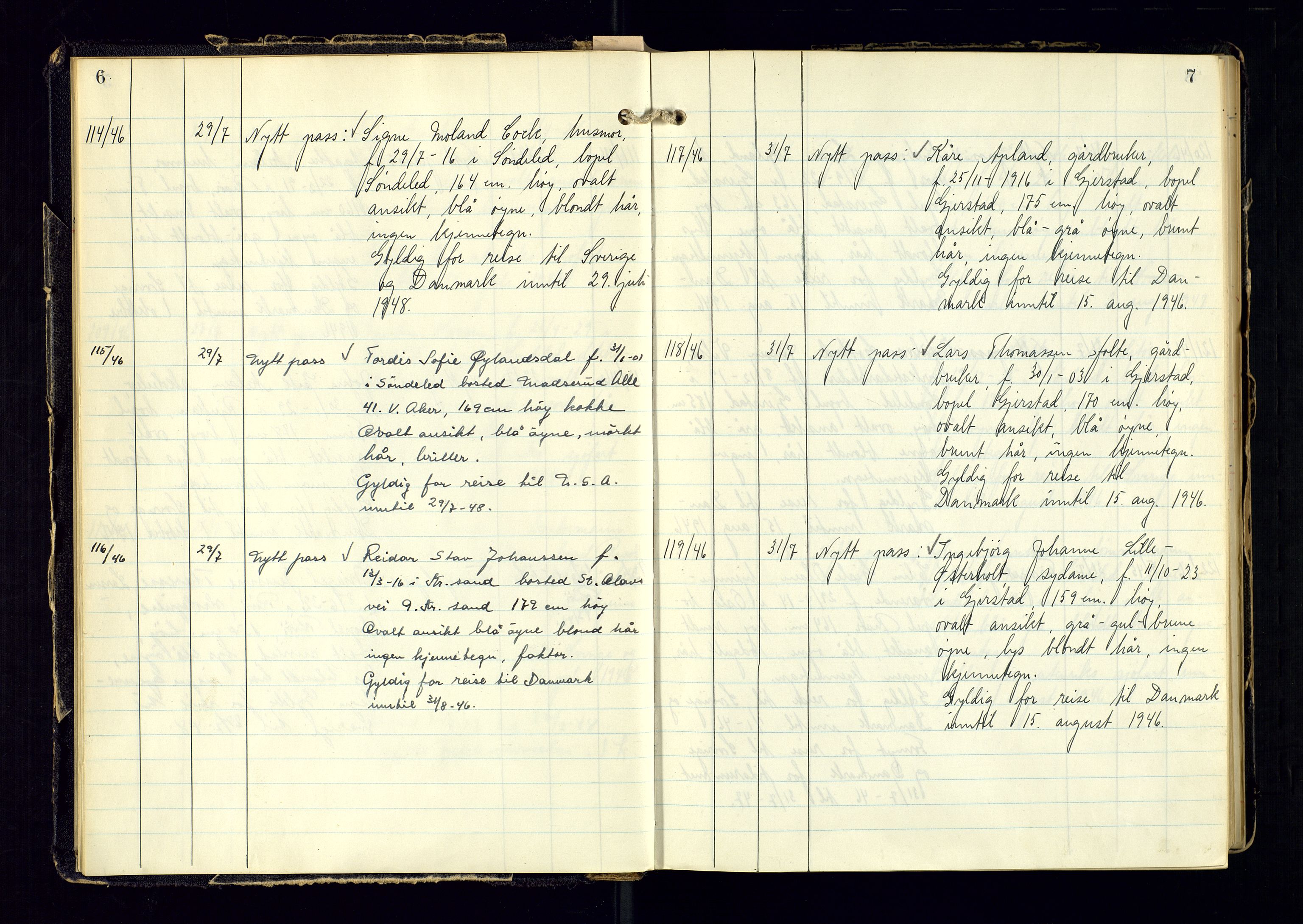 Risør politistasjon, AV/SAK-1243-0006/K/Ka/L0001/0002: Passprotokoller / Passprotokoll, 1946-1963, s. 6-7