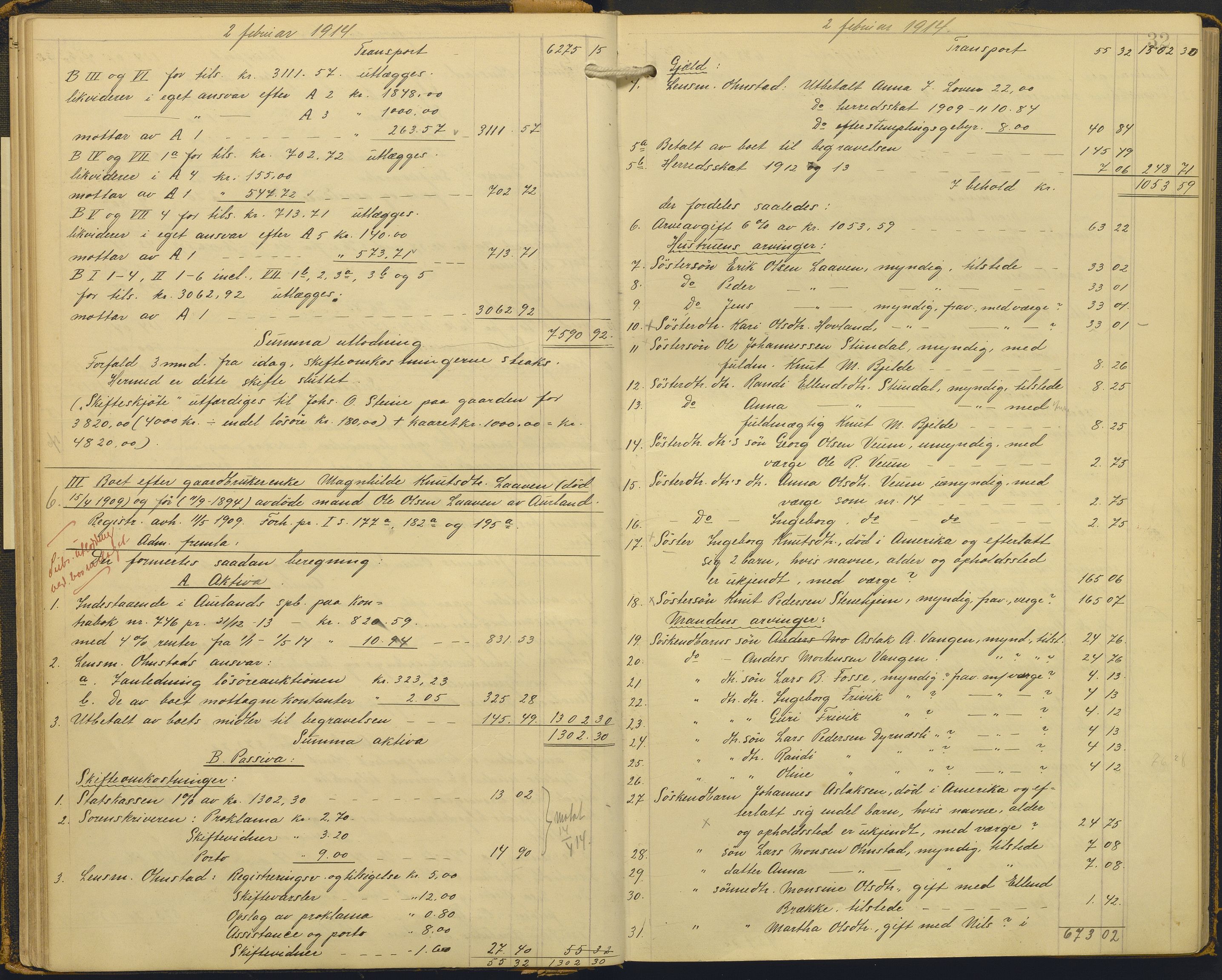 Ytre Sogn tingrett, AV/SAB-A-2601/1/H/Hc/L0006: Skifteutlodningsprotokoll, 1911-1919, s. 31b-32a