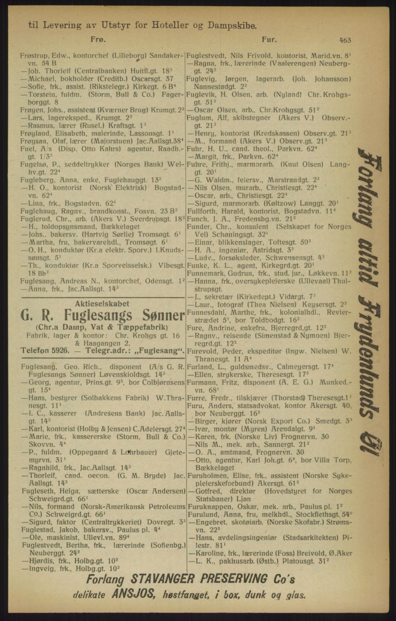 Kristiania/Oslo adressebok, PUBL/-, 1915, s. 463