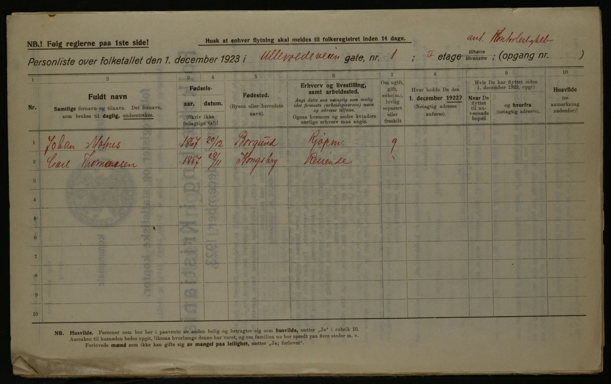 OBA, Kommunal folketelling 1.12.1923 for Kristiania, 1923, s. 131328