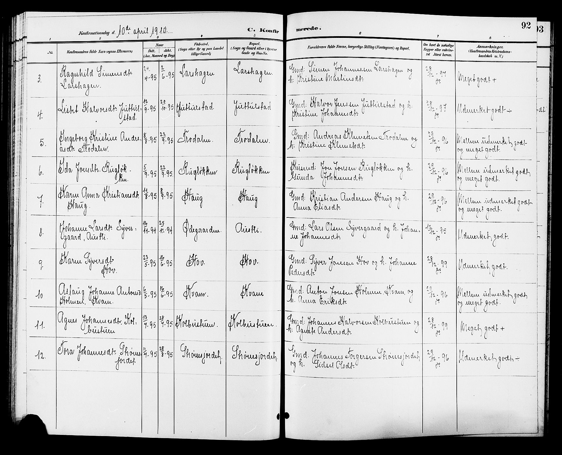 Øyer prestekontor, AV/SAH-PREST-084/H/Ha/Hab/L0005: Klokkerbok nr. 5, 1897-1913, s. 92