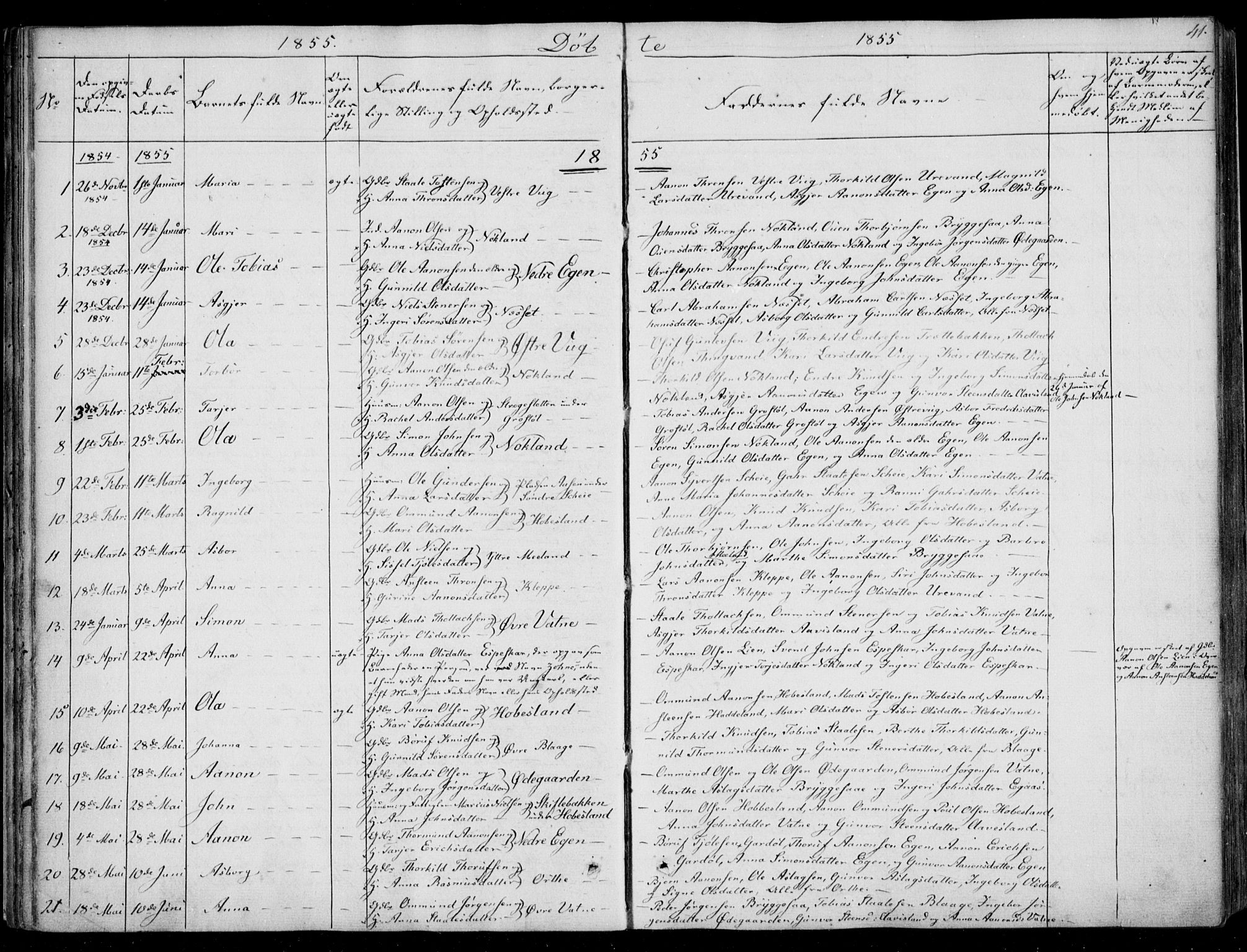 Hægebostad sokneprestkontor, SAK/1111-0024/F/Fa/Fab/L0002: Ministerialbok nr. A 2, 1836-1872, s. 41