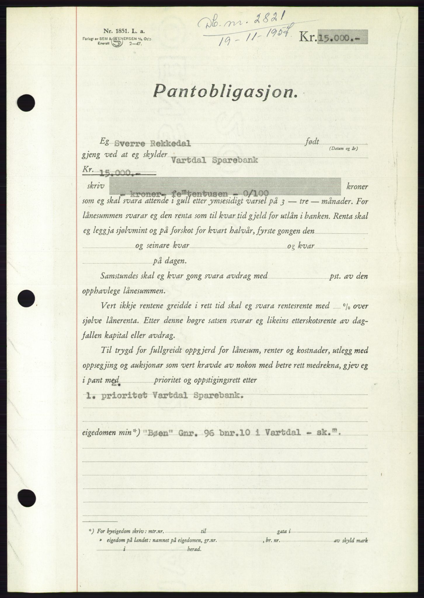 Søre Sunnmøre sorenskriveri, AV/SAT-A-4122/1/2/2C/L0130: Pantebok nr. 18B, 1957-1958, Dagboknr: 2821/1957