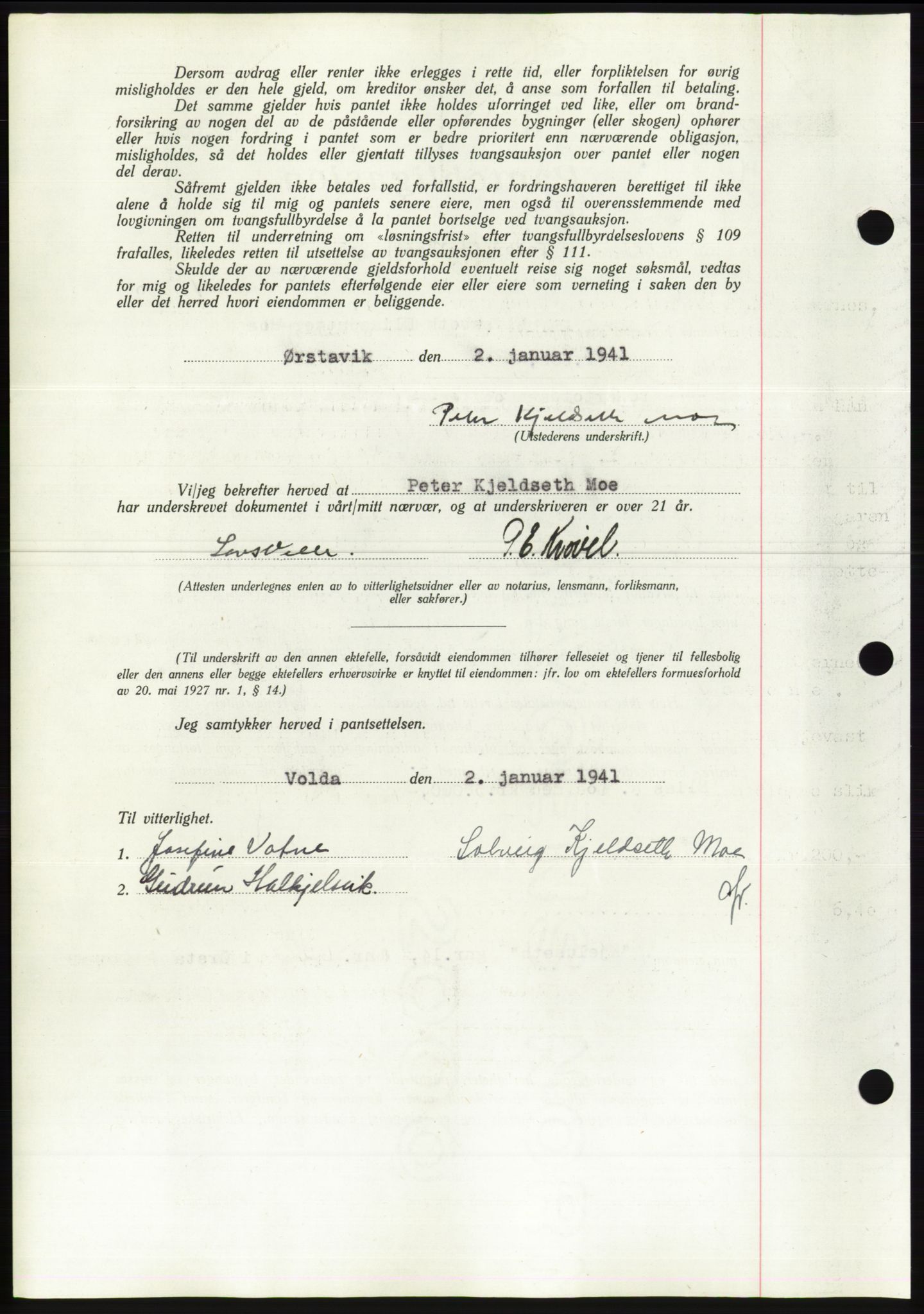 Søre Sunnmøre sorenskriveri, AV/SAT-A-4122/1/2/2C/L0070: Pantebok nr. 64, 1940-1941, Dagboknr: 27/1941