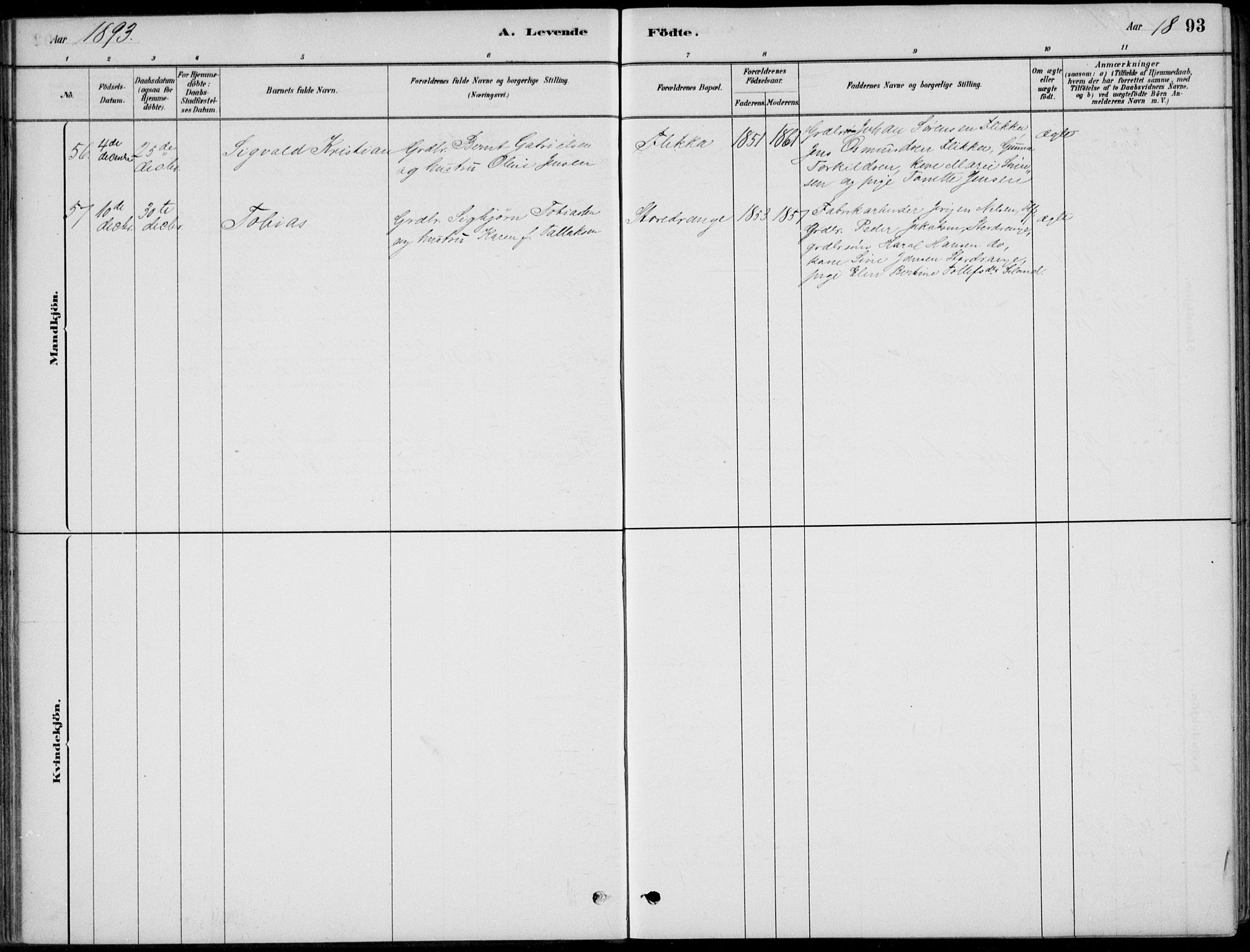 Flekkefjord sokneprestkontor, AV/SAK-1111-0012/F/Fb/Fbc/L0007: Klokkerbok nr. B 7, 1880-1902, s. 93