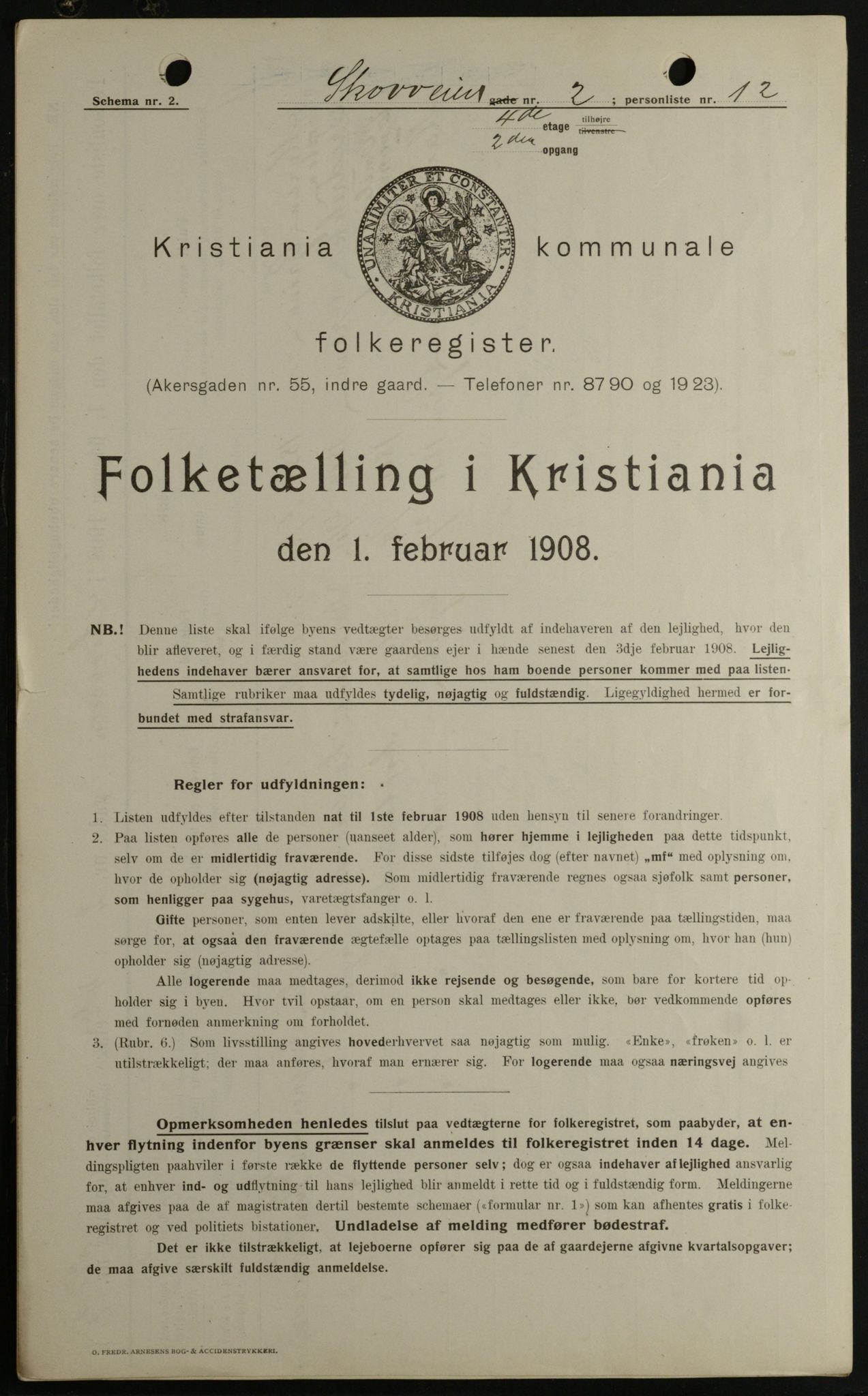 OBA, Kommunal folketelling 1.2.1908 for Kristiania kjøpstad, 1908, s. 86748