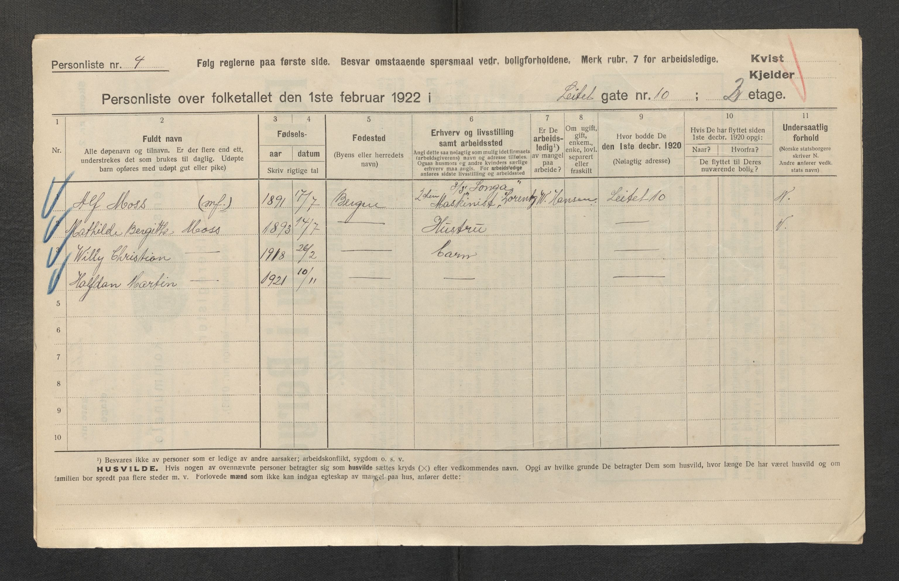 SAB, Kommunal folketelling 1922 for Bergen kjøpstad, 1922, s. 22507