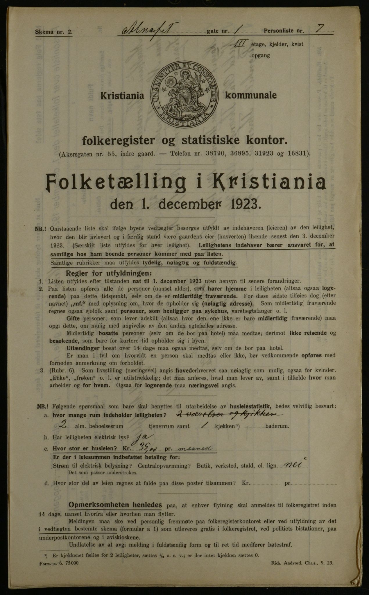 OBA, Kommunal folketelling 1.12.1923 for Kristiania, 1923, s. 1267