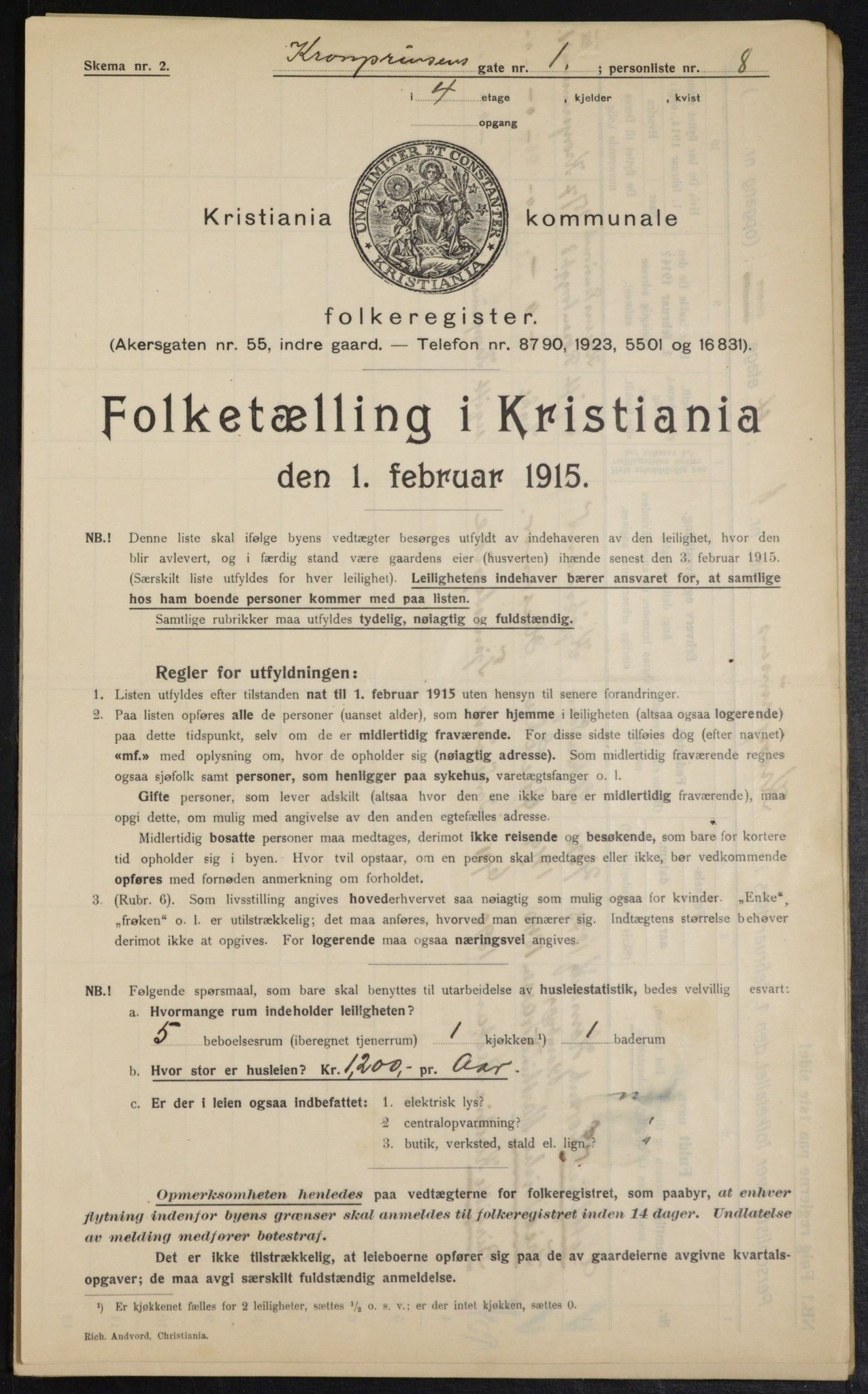 OBA, Kommunal folketelling 1.2.1915 for Kristiania, 1915, s. 53992