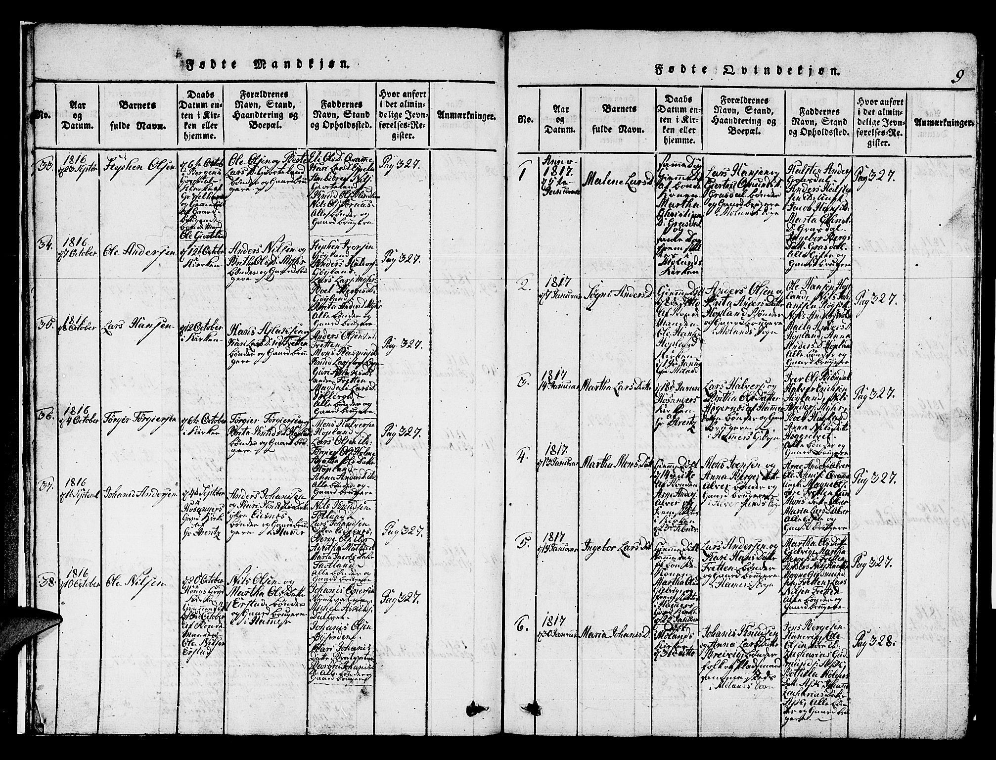 Hamre sokneprestembete, AV/SAB-A-75501/H/Ha/Hab: Klokkerbok nr. A 1, 1816-1826, s. 9
