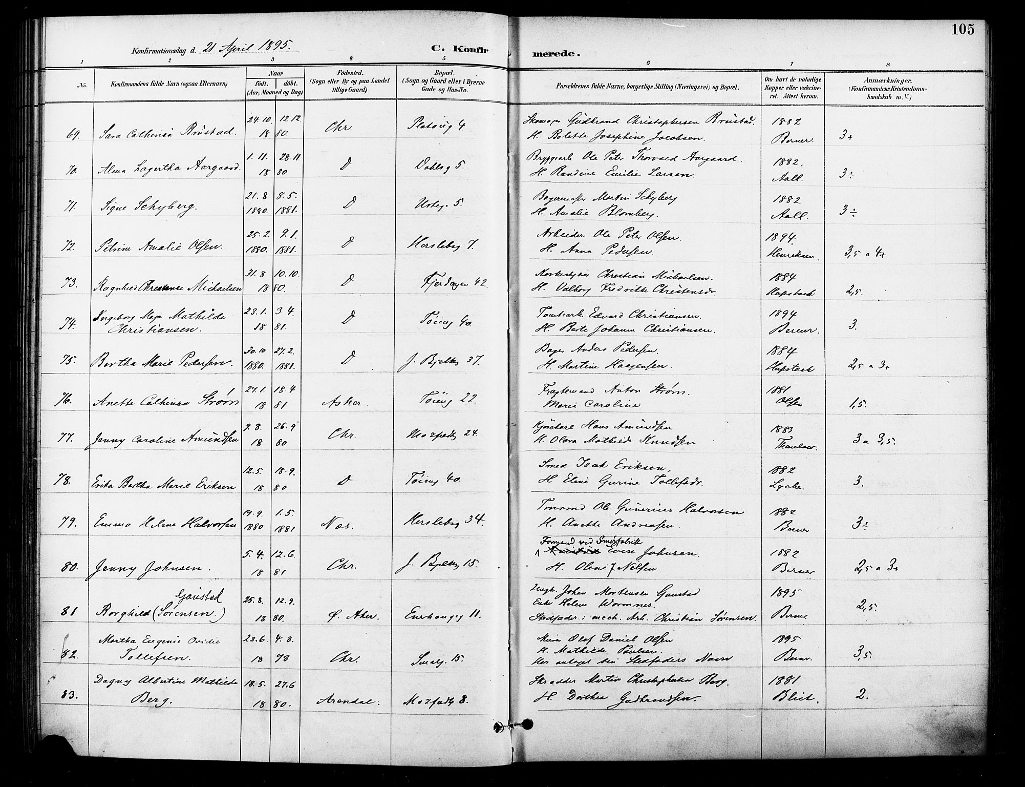 Grønland prestekontor Kirkebøker, AV/SAO-A-10848/F/Fa/L0011: Ministerialbok nr. 11, 1892-1907, s. 105