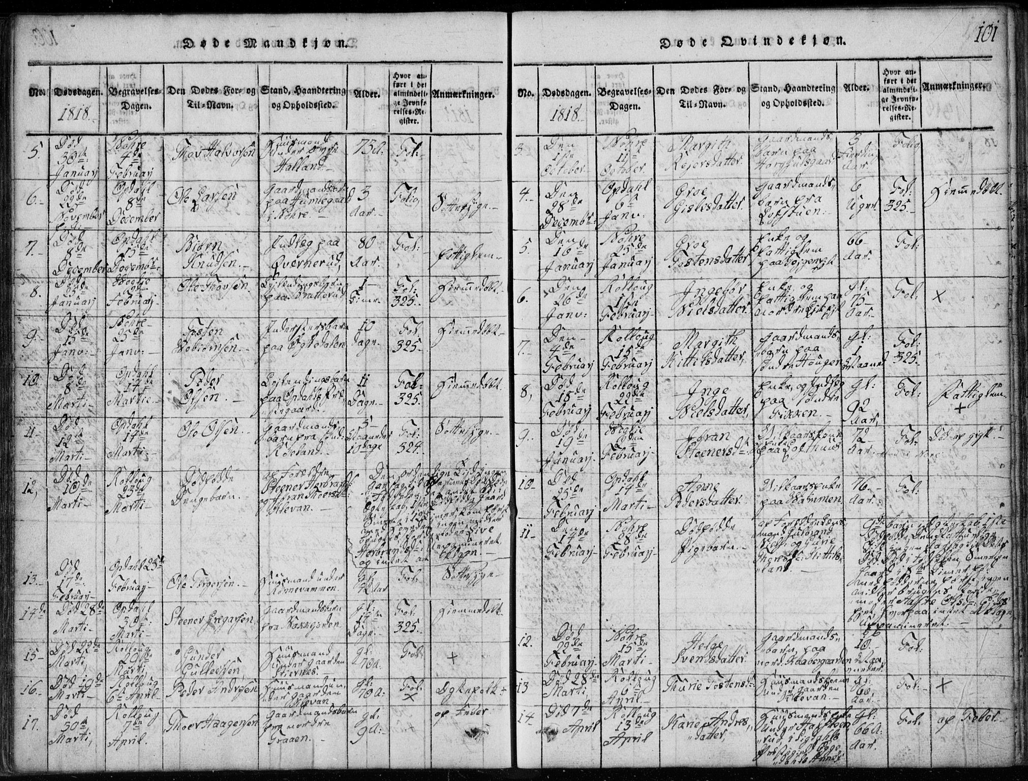 Rollag kirkebøker, AV/SAKO-A-240/G/Ga/L0001: Klokkerbok nr. I 1, 1814-1831, s. 101