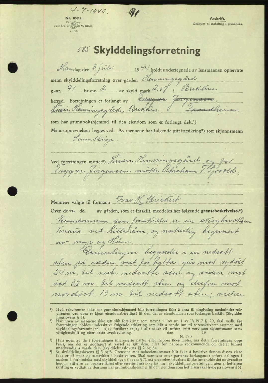 Gauldal sorenskriveri, SAT/A-0014/1/2/2C: Pantebok nr. A1a, 1945-1945, Dagboknr: 585/1945