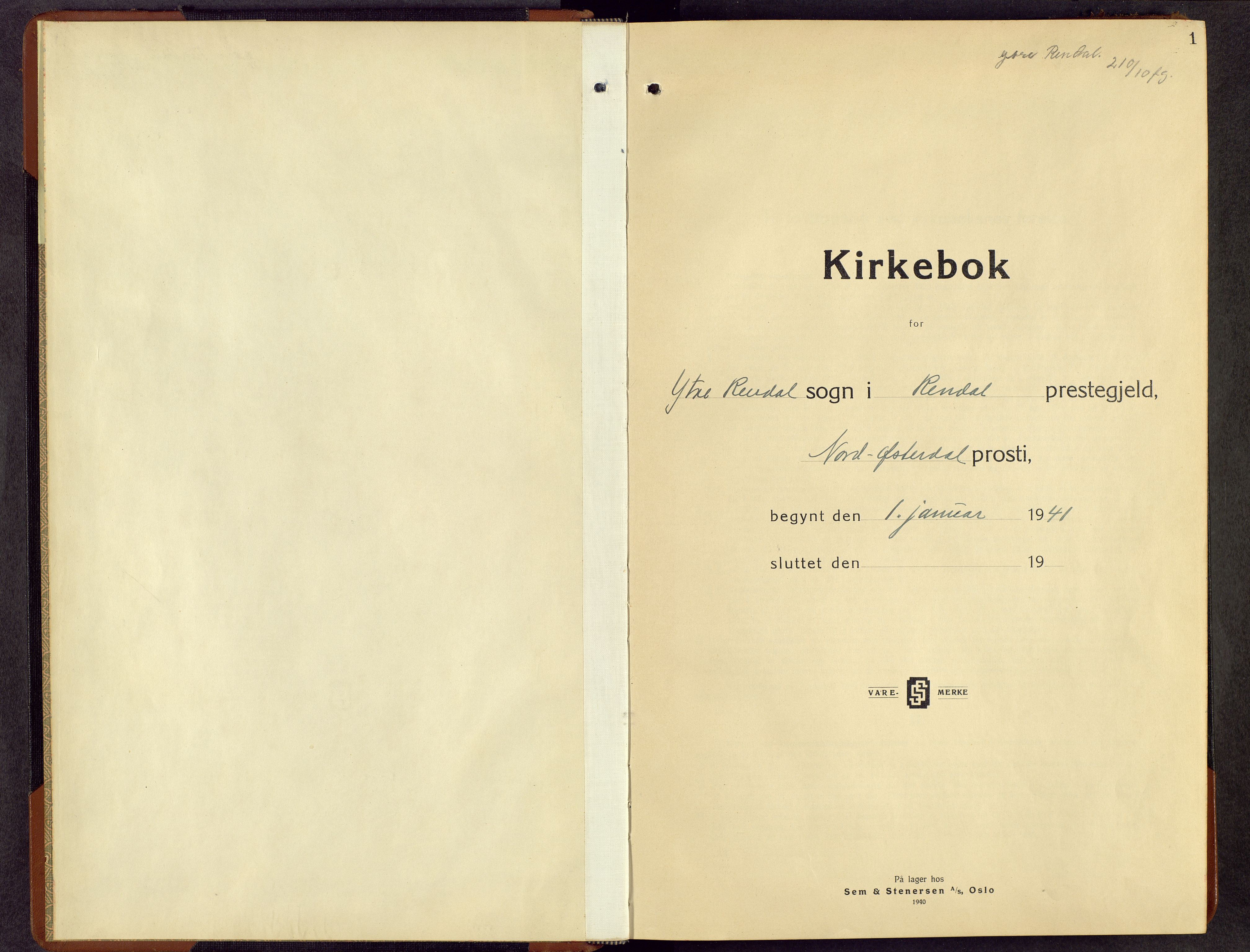 Rendalen prestekontor, SAH/PREST-054/H/Ha/Hab/L0006: Klokkerbok nr. 6, 1941-1958, s. 1