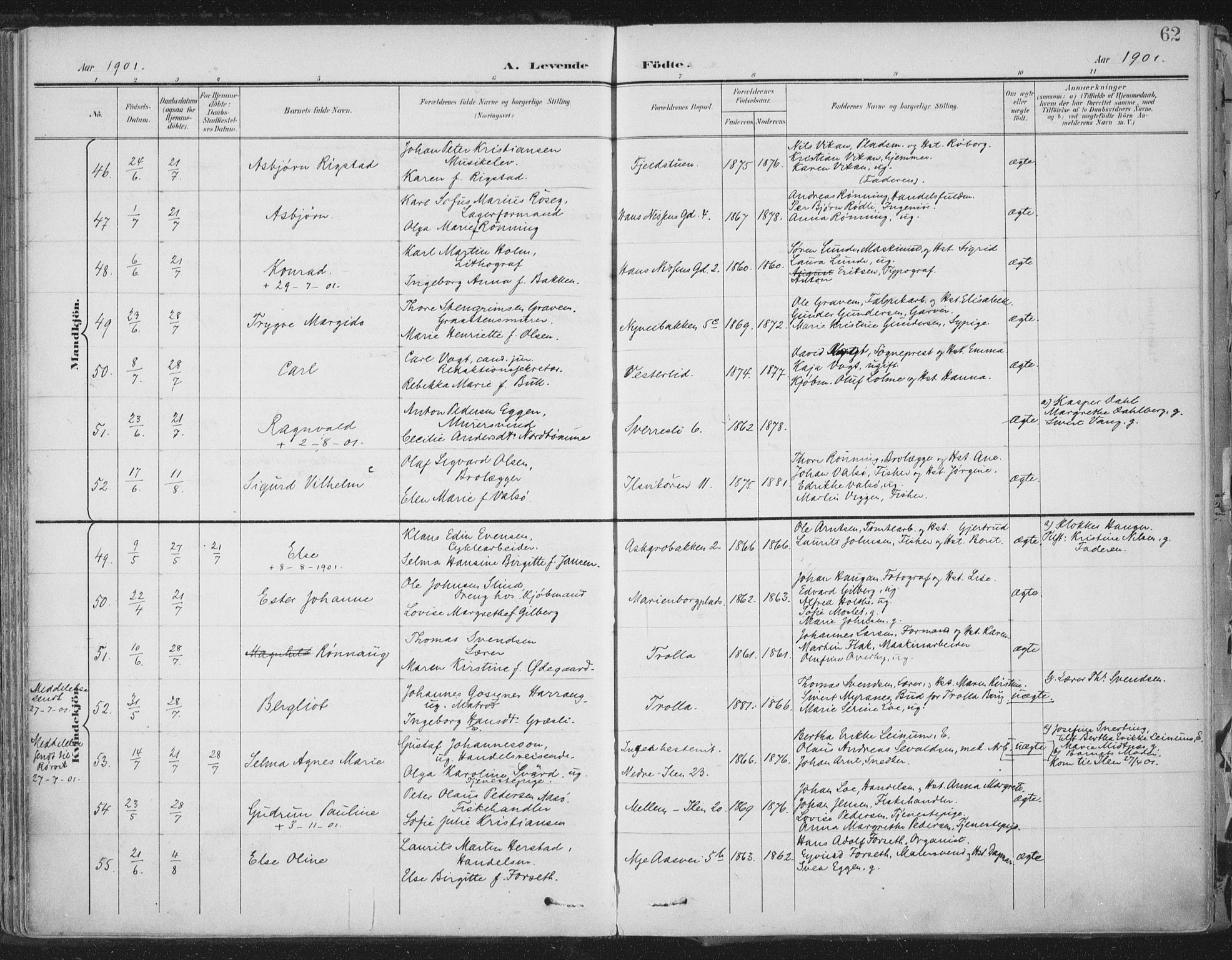 Ministerialprotokoller, klokkerbøker og fødselsregistre - Sør-Trøndelag, SAT/A-1456/603/L0167: Ministerialbok nr. 603A06, 1896-1932, s. 62