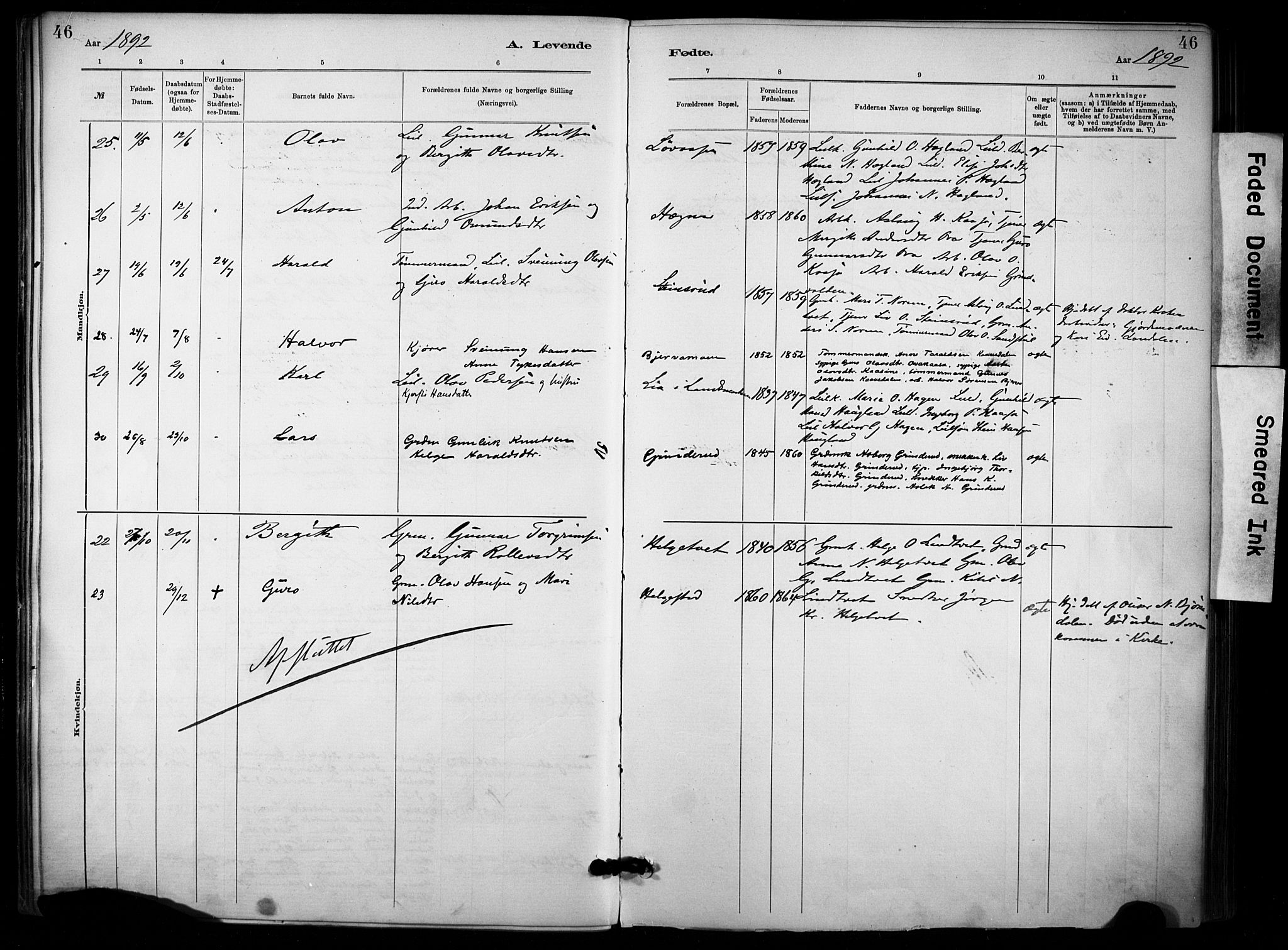 Lunde kirkebøker, AV/SAKO-A-282/F/Fa/L0002: Ministerialbok nr. I 2, 1884-1892, s. 46