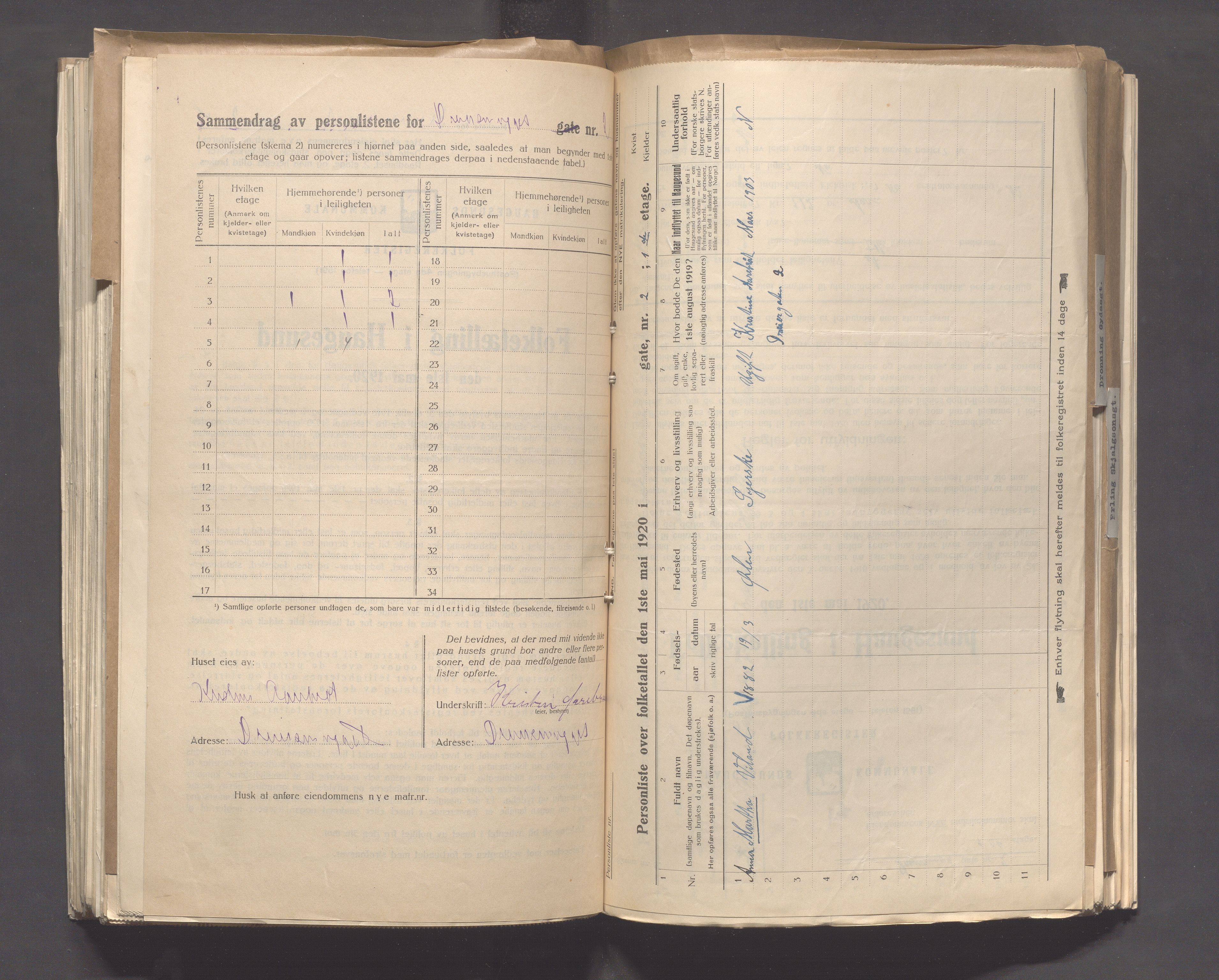 IKAR, Kommunal folketelling 1.5.1920 for Haugesund, 1920, s. 610