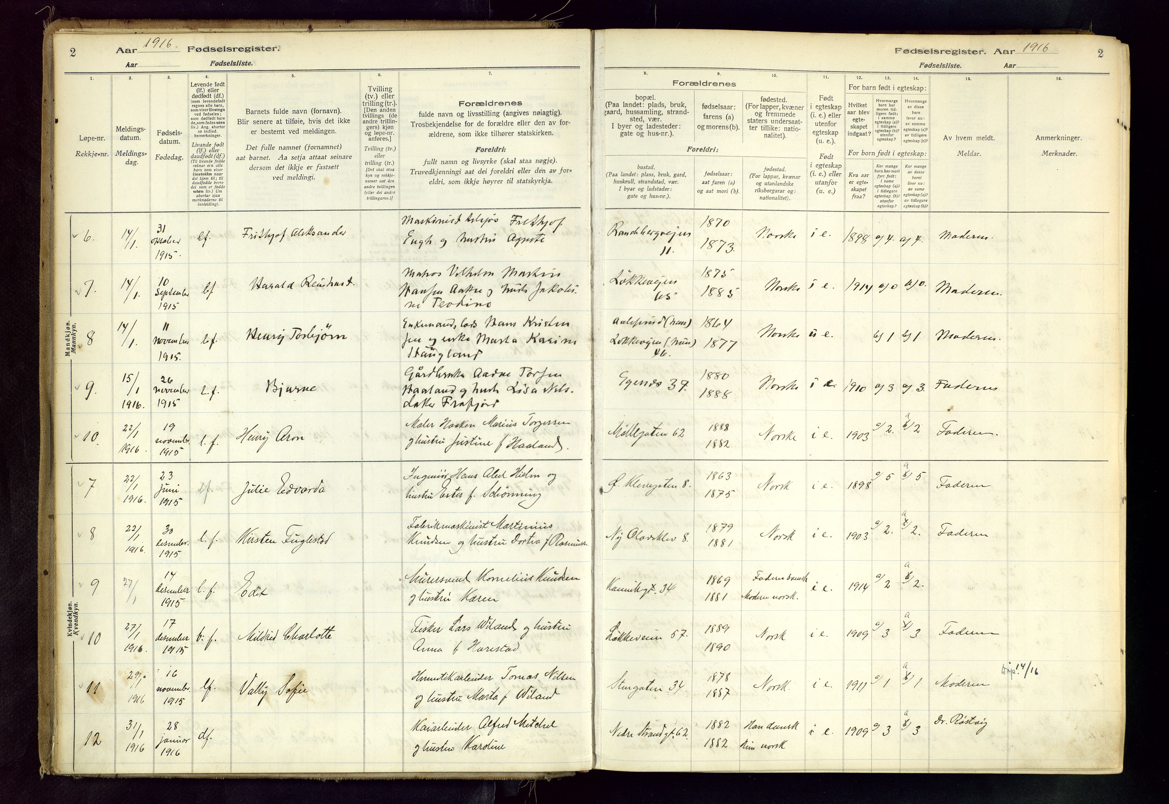 Domkirken sokneprestkontor, AV/SAST-A-101812/002/B/L0001: Fødselsregister nr. 1, 1916-1920, s. 2
