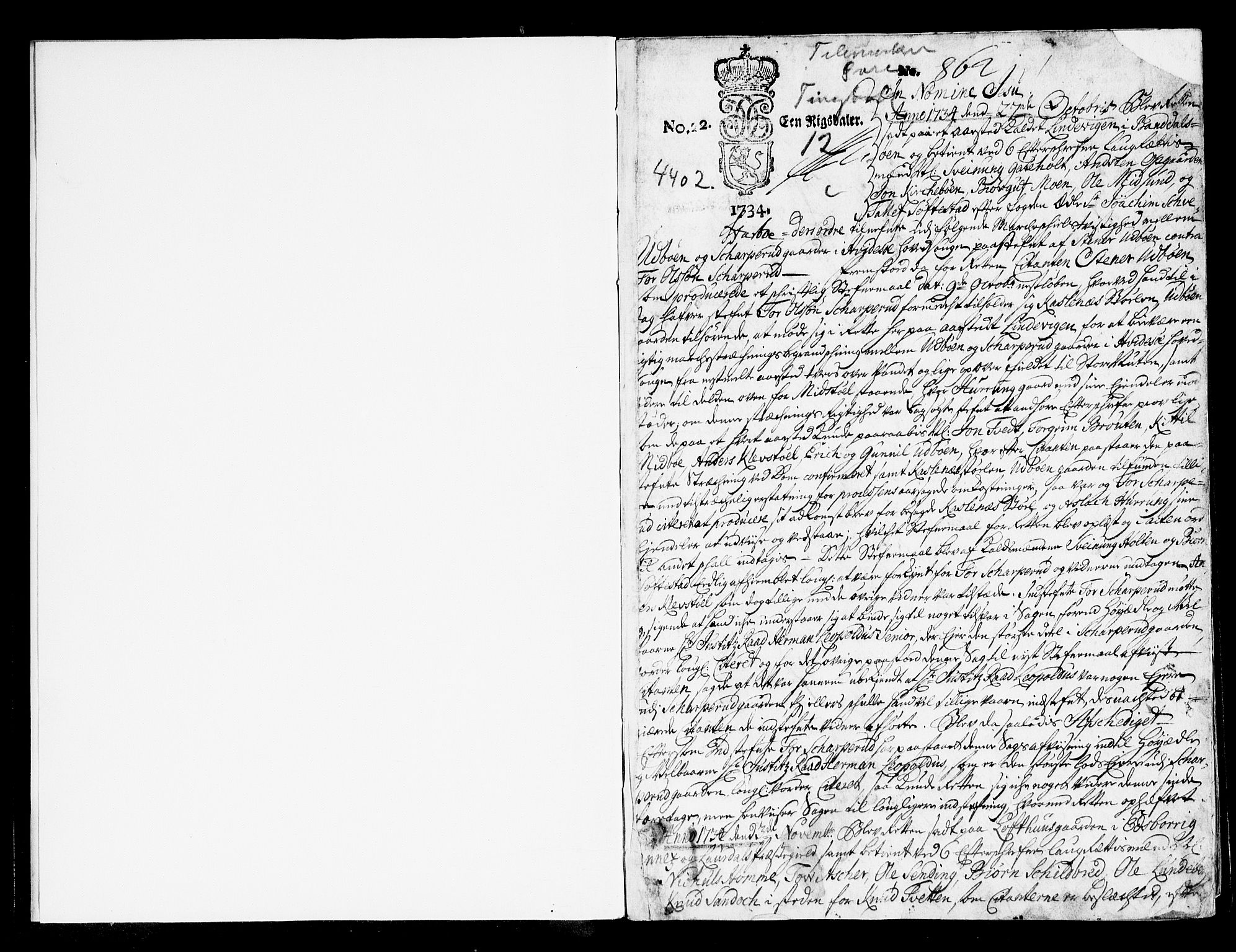 Vest-Telemark sorenskriveri, AV/SAKO-A-134/F/Fa/L0027: Tingbok, 1734-1737, s. 1