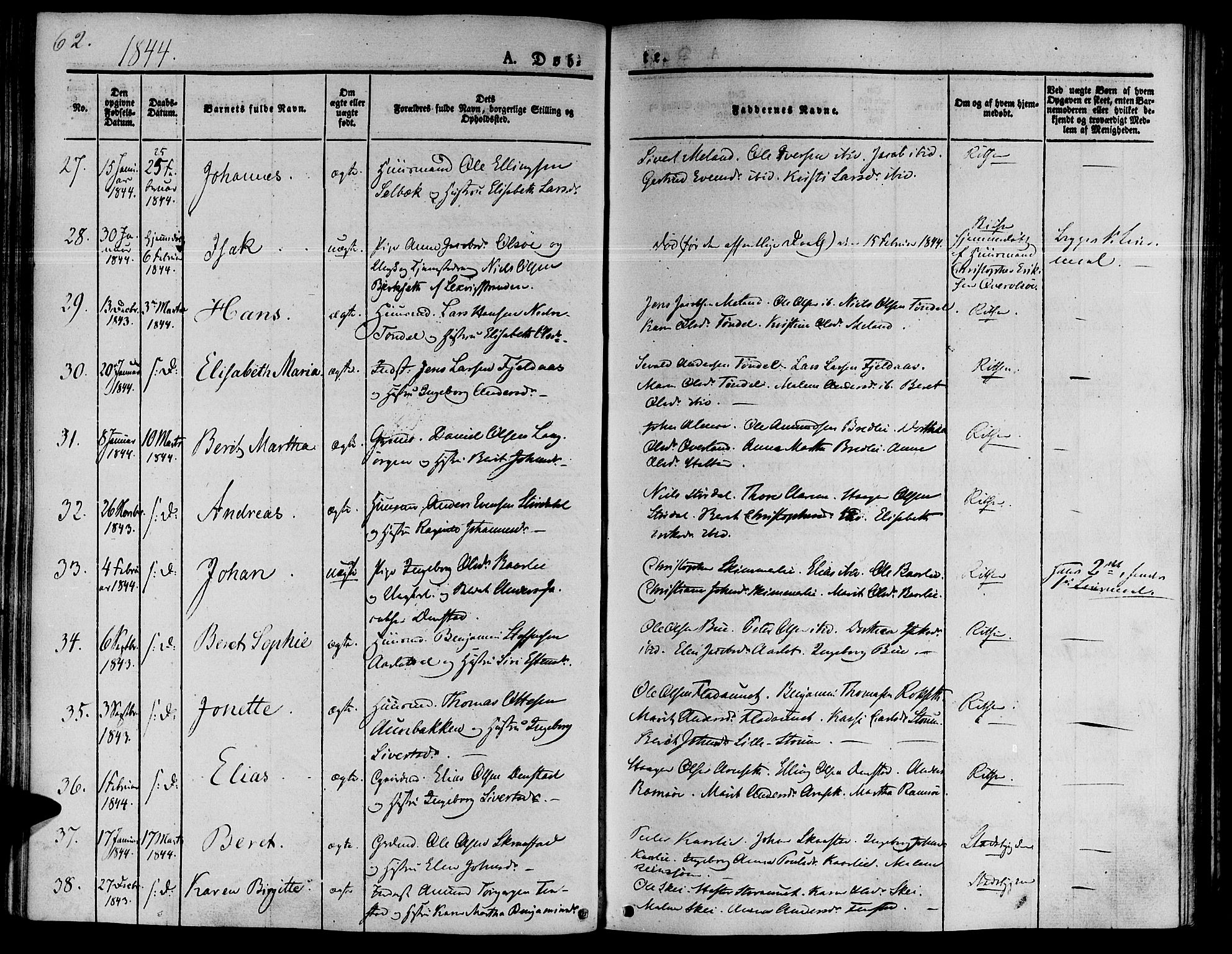 Ministerialprotokoller, klokkerbøker og fødselsregistre - Sør-Trøndelag, SAT/A-1456/646/L0610: Ministerialbok nr. 646A08, 1837-1847, s. 62