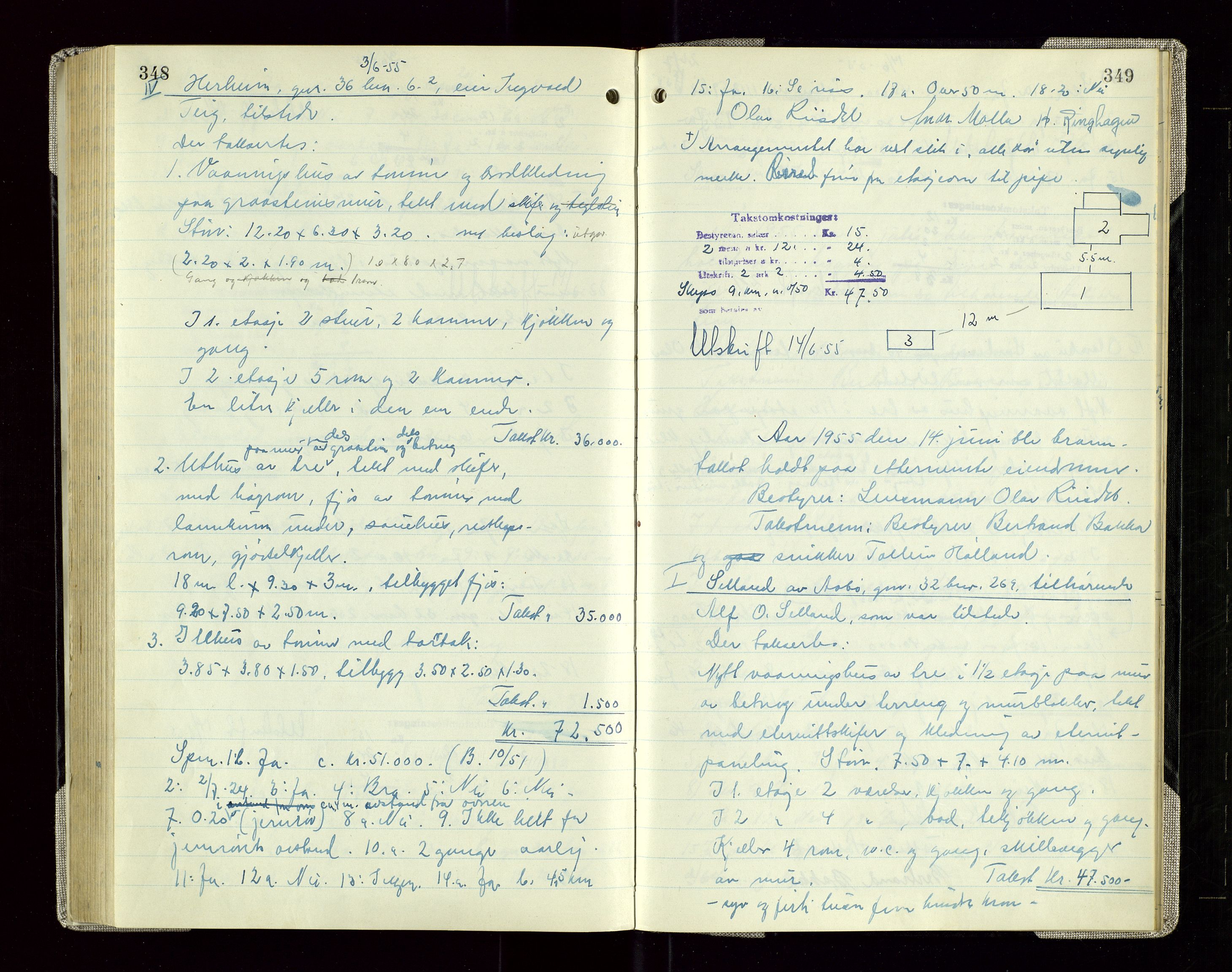 Sauda lensmannskontor, AV/SAST-A-100177/Goa/L0005: "Branntakstprotokoll for Sauda lensmannsdistrikt", 1946-1955, s. 348-349