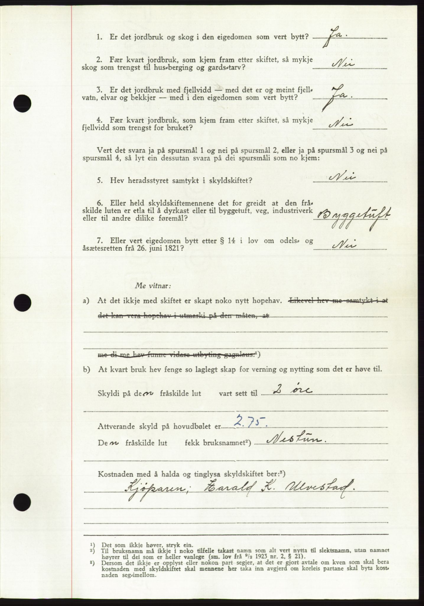 Søre Sunnmøre sorenskriveri, AV/SAT-A-4122/1/2/2C/L0085: Pantebok nr. 11A, 1949-1949, Dagboknr: 1500/1949