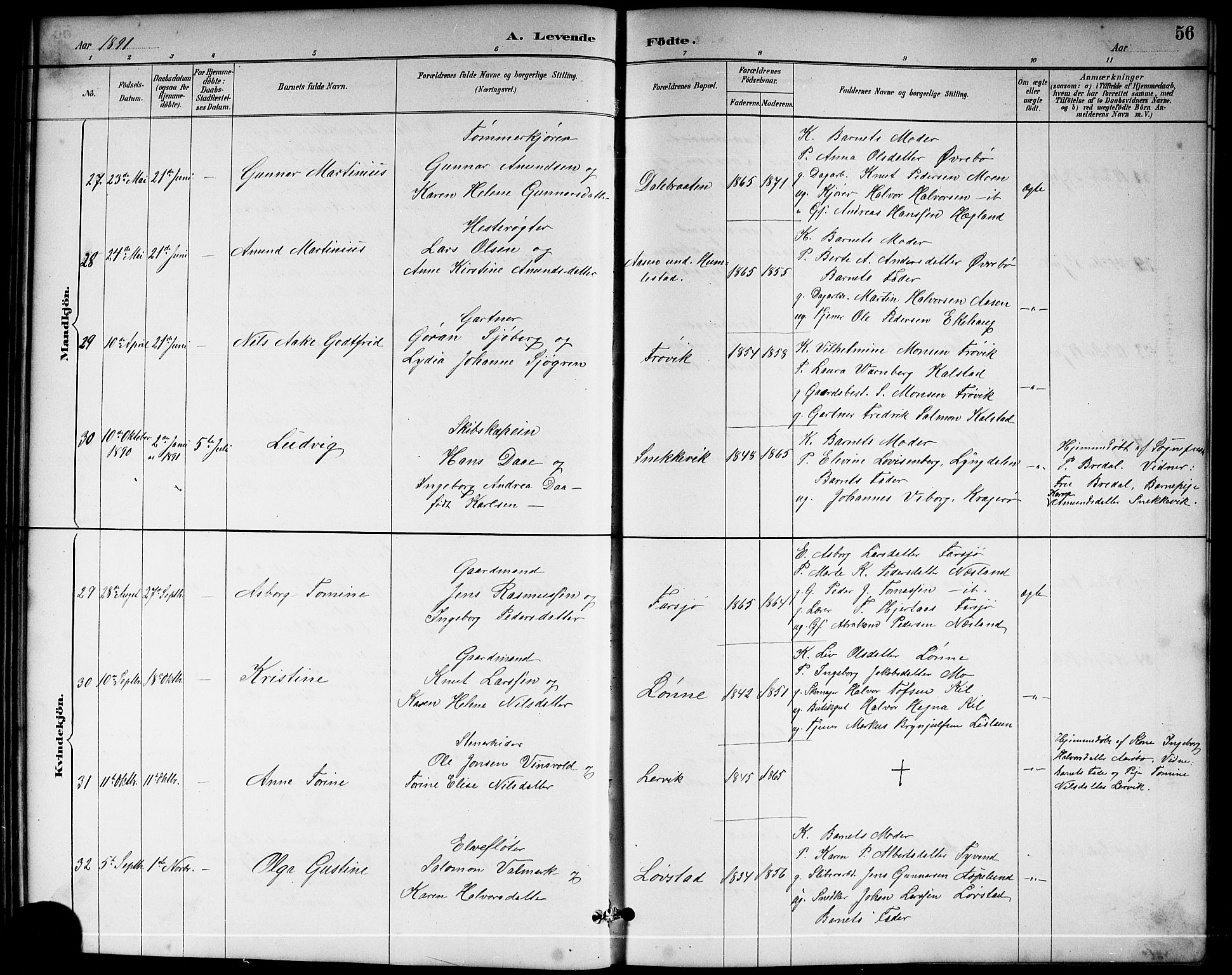 Sannidal kirkebøker, AV/SAKO-A-296/G/Ga/L0003: Klokkerbok nr. 3, 1887-1922, s. 56