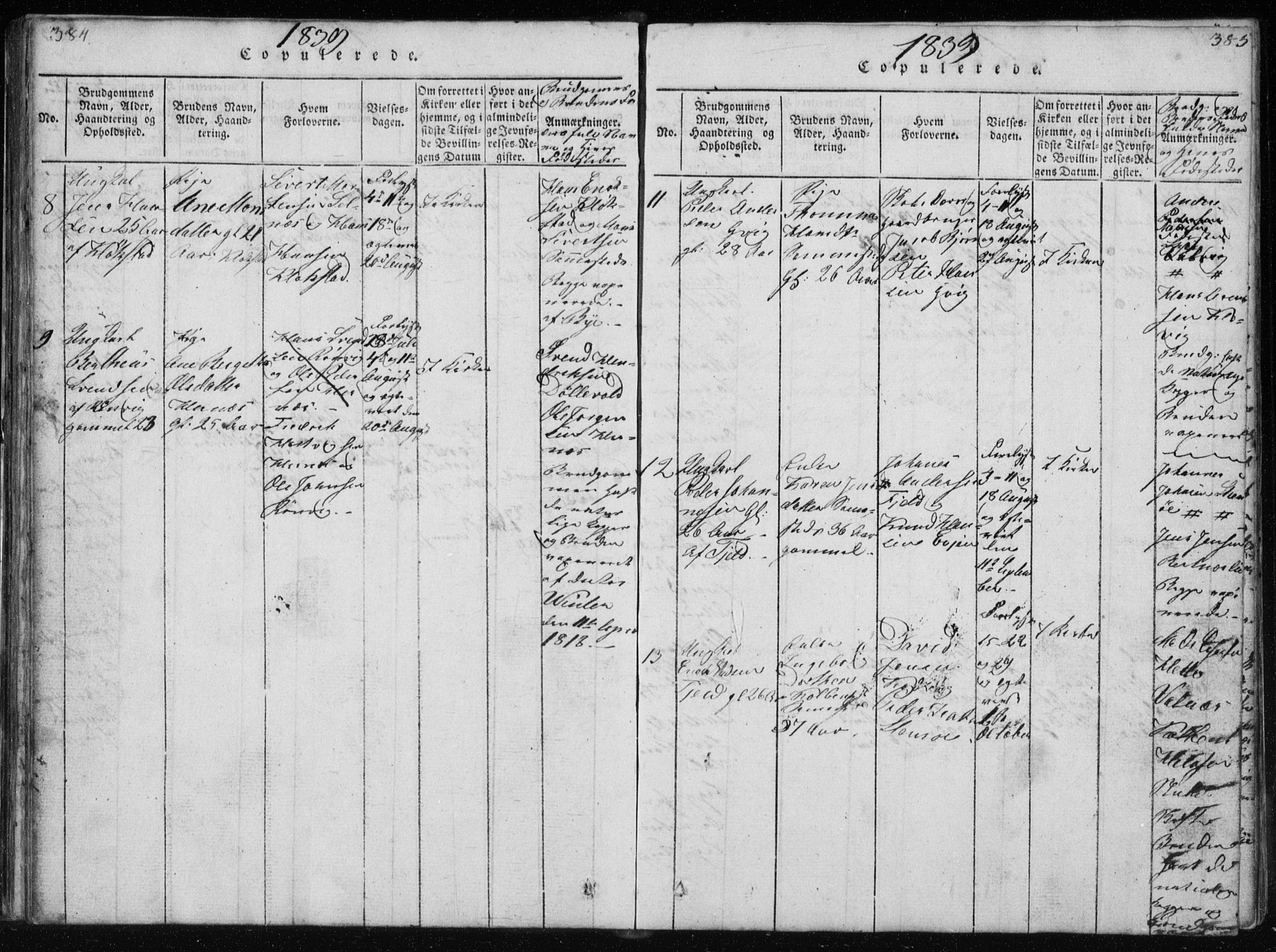 Ministerialprotokoller, klokkerbøker og fødselsregistre - Nordland, AV/SAT-A-1459/801/L0027: Klokkerbok nr. 801C02, 1835-1845, s. 384-385