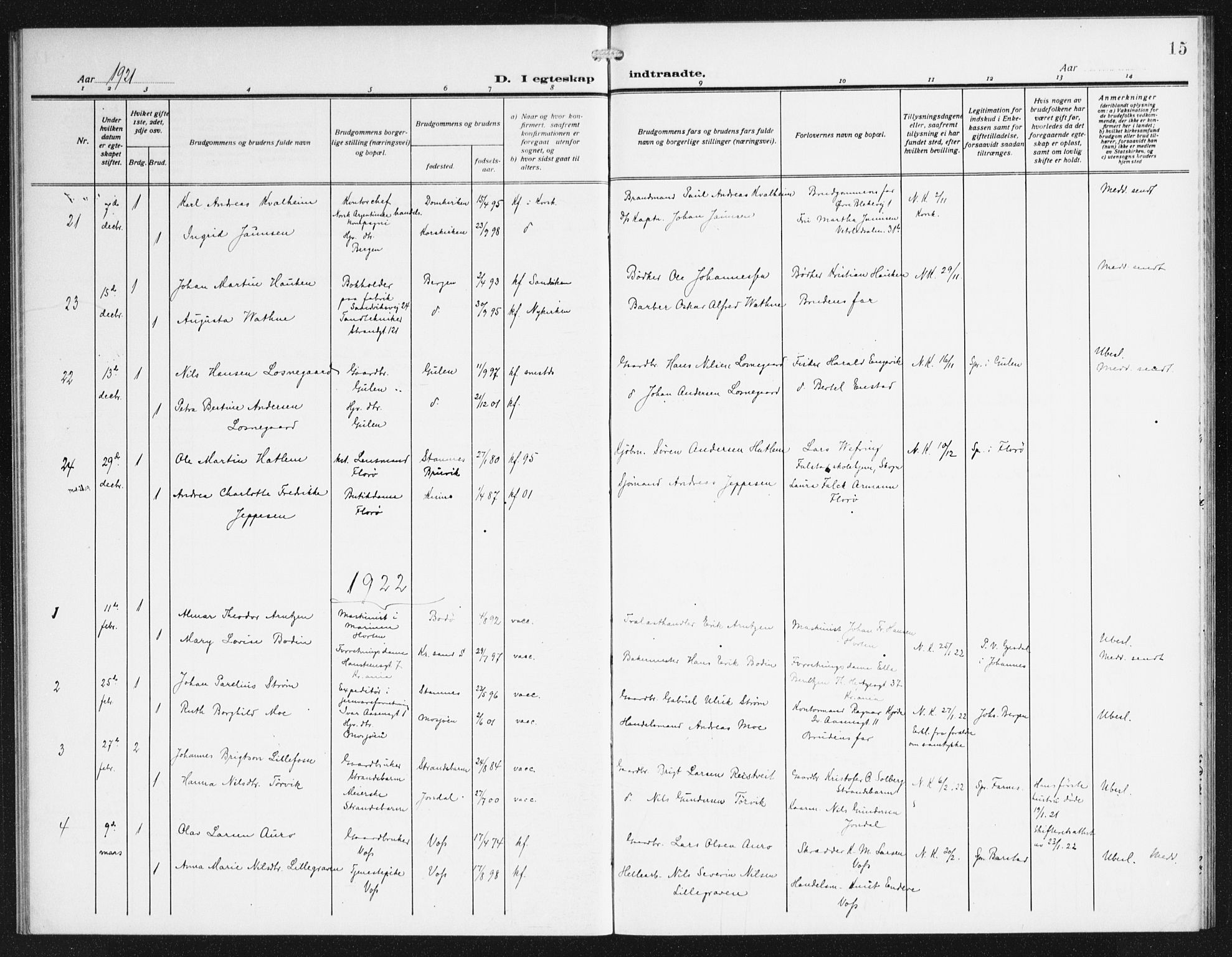 Domkirken sokneprestembete, AV/SAB-A-74801/H/Haa/L0067: Residerende kapellans bok nr. A 5, 1915-1934, s. 15