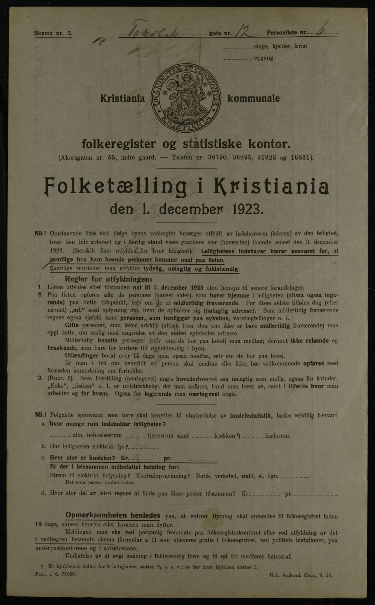 OBA, Kommunal folketelling 1.12.1923 for Kristiania, 1923, s. 126911