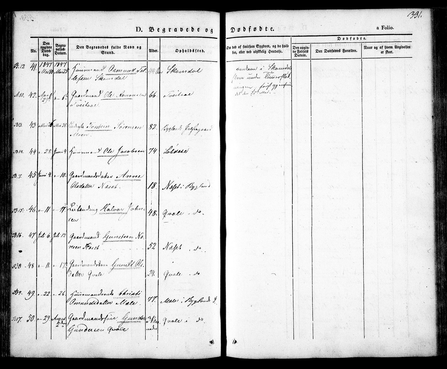 Bygland sokneprestkontor, AV/SAK-1111-0006/F/Fa/Fab/L0004: Ministerialbok nr. A 4, 1842-1858, s. 331