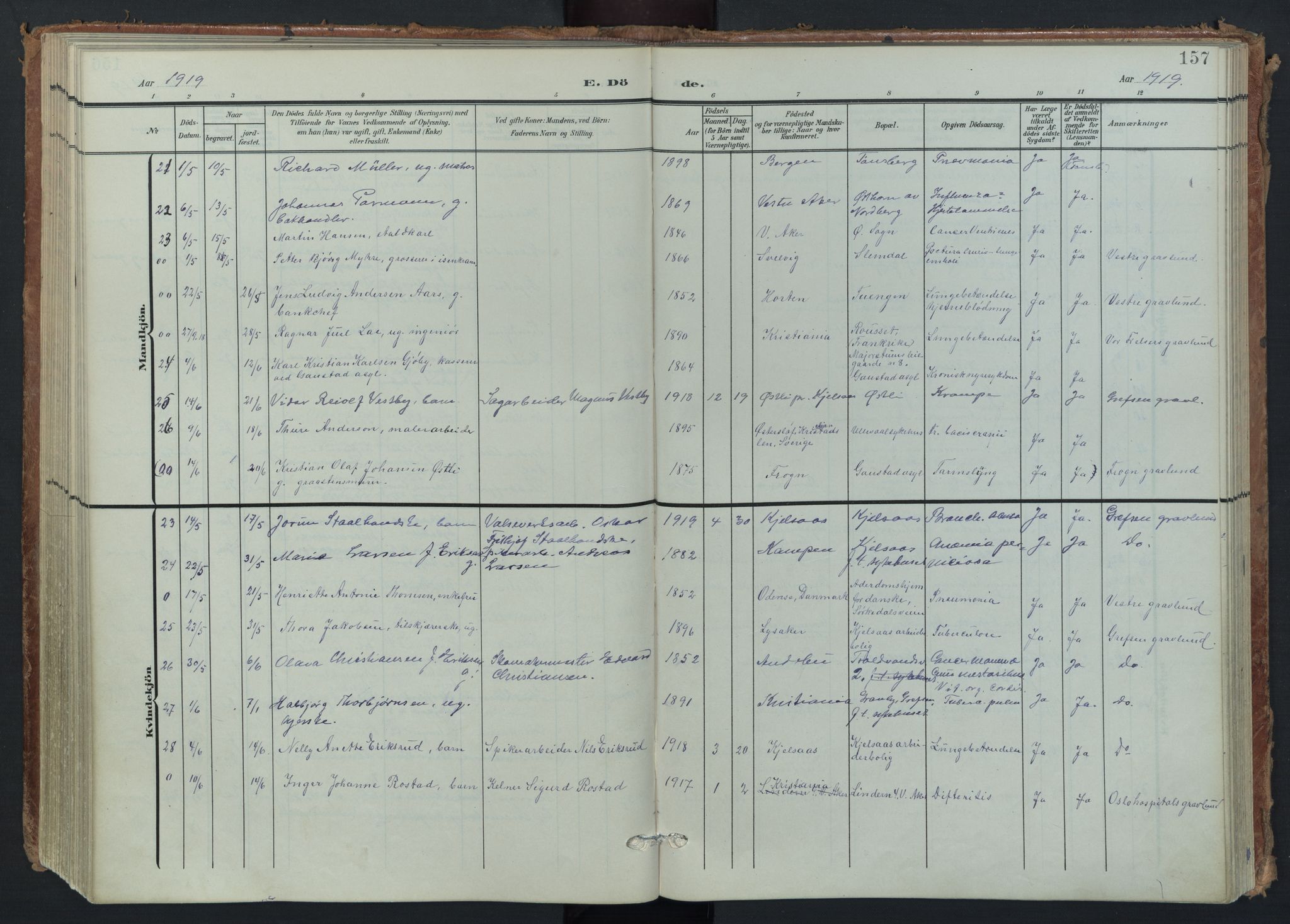 Vestre Aker prestekontor Kirkebøker, AV/SAO-A-10025/F/Fa/L0016: Ministerialbok nr. 16, 1904-1926, s. 157
