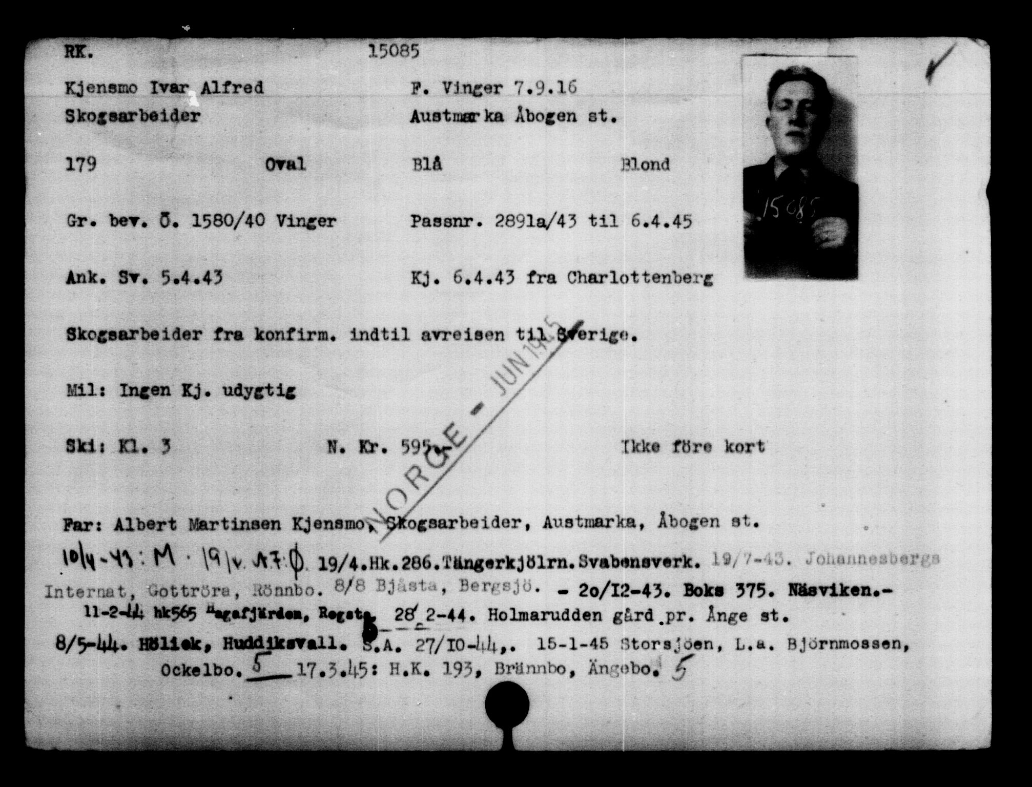Den Kgl. Norske Legasjons Flyktningskontor, AV/RA-S-6753/V/Va/L0007: Kjesäterkartoteket.  Flyktningenr. 12700-15723, 1940-1945, s. 2743